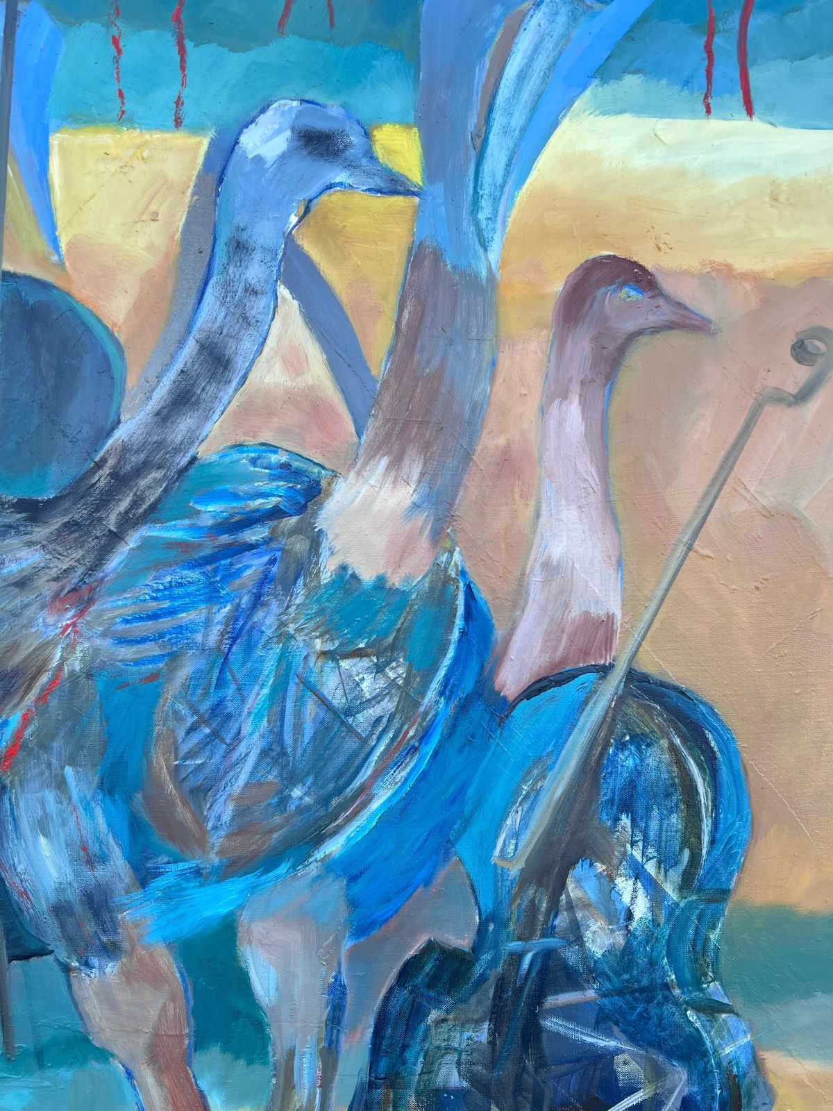 Jacqueline Verdet (1931 2023) Huge French Contemporary Modernist Abstract Oil Painting Exotic Blue Green Birds photo 1700.0