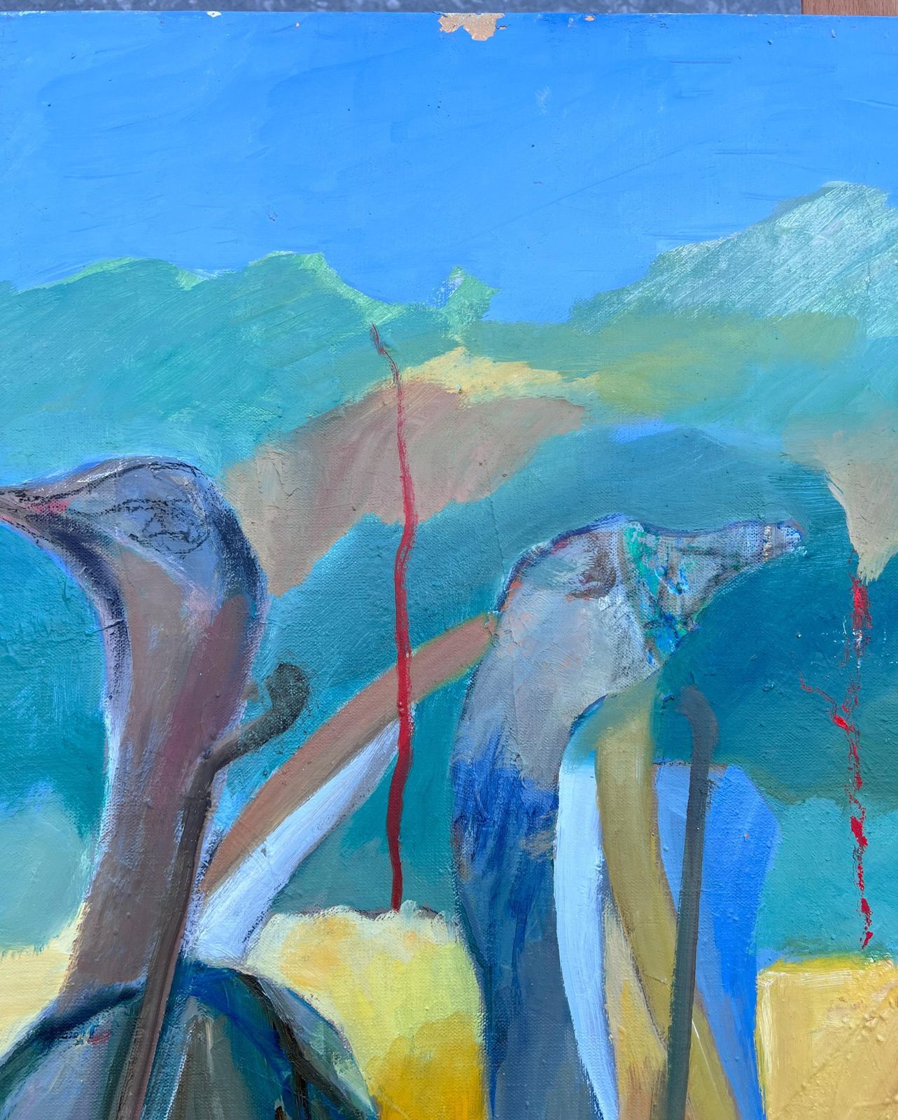 Jacqueline Verdet (1931 2023) Huge French Contemporary Modernist Abstract Oil Painting Exotic Blue Green Birds photo vinterior