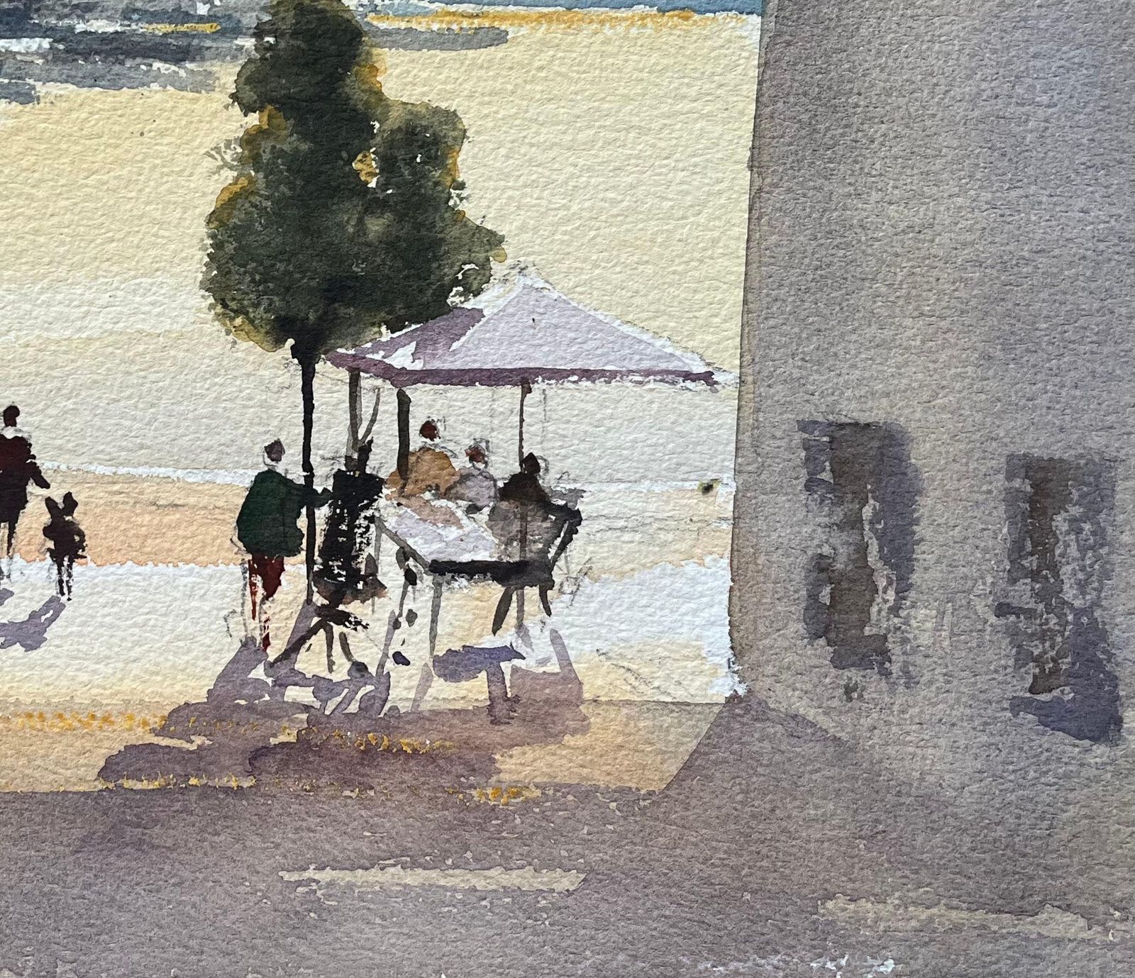 Anthony Avery British Impressionist Watercolor Of A Figures Taking A Riverside Walk At Sunset photo for sale