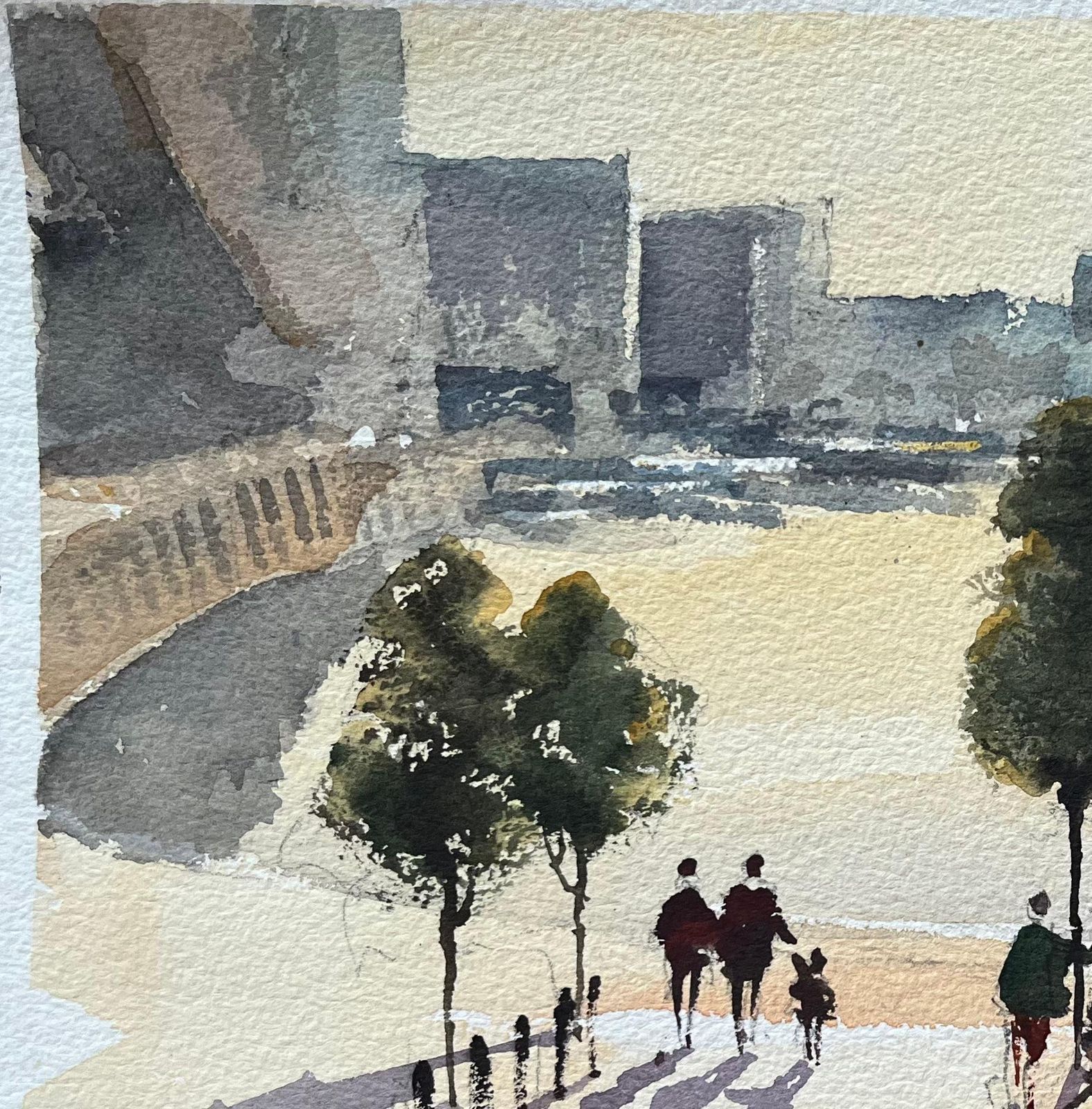 Anthony Avery British Impressionist Watercolor Of A Figures Taking A Riverside Walk At Sunset photo 525.0