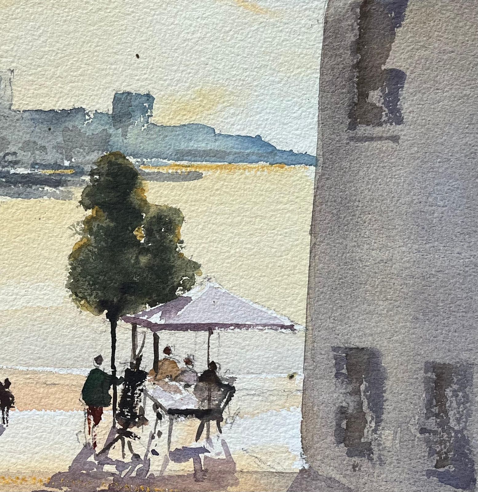 Anthony Avery British Impressionist Watercolor Of A Figures Taking A Riverside Walk At Sunset photo vinterior