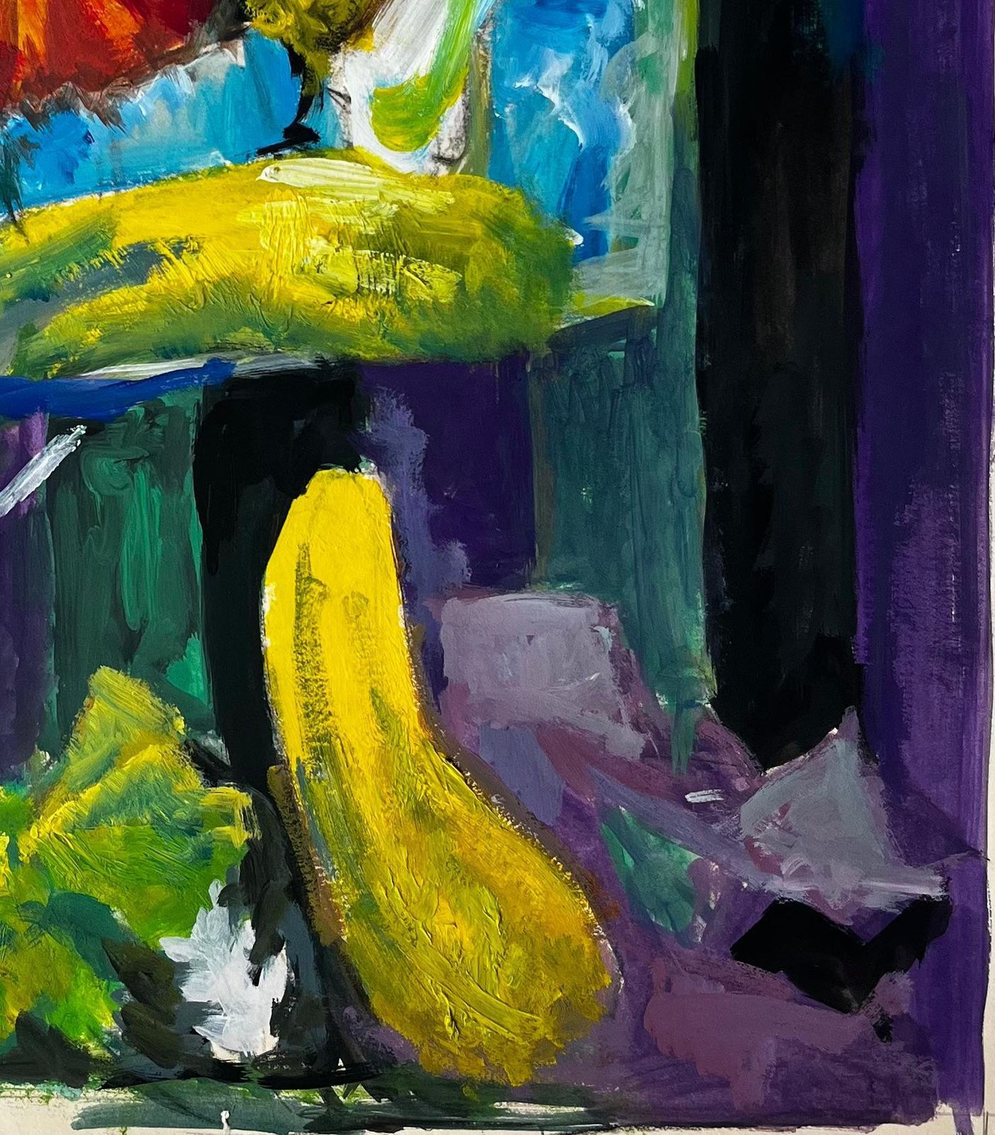 Guy Nicod Still Life With Bananas Leeks And Pumpkin French Modernist Gouache photo 585.0
