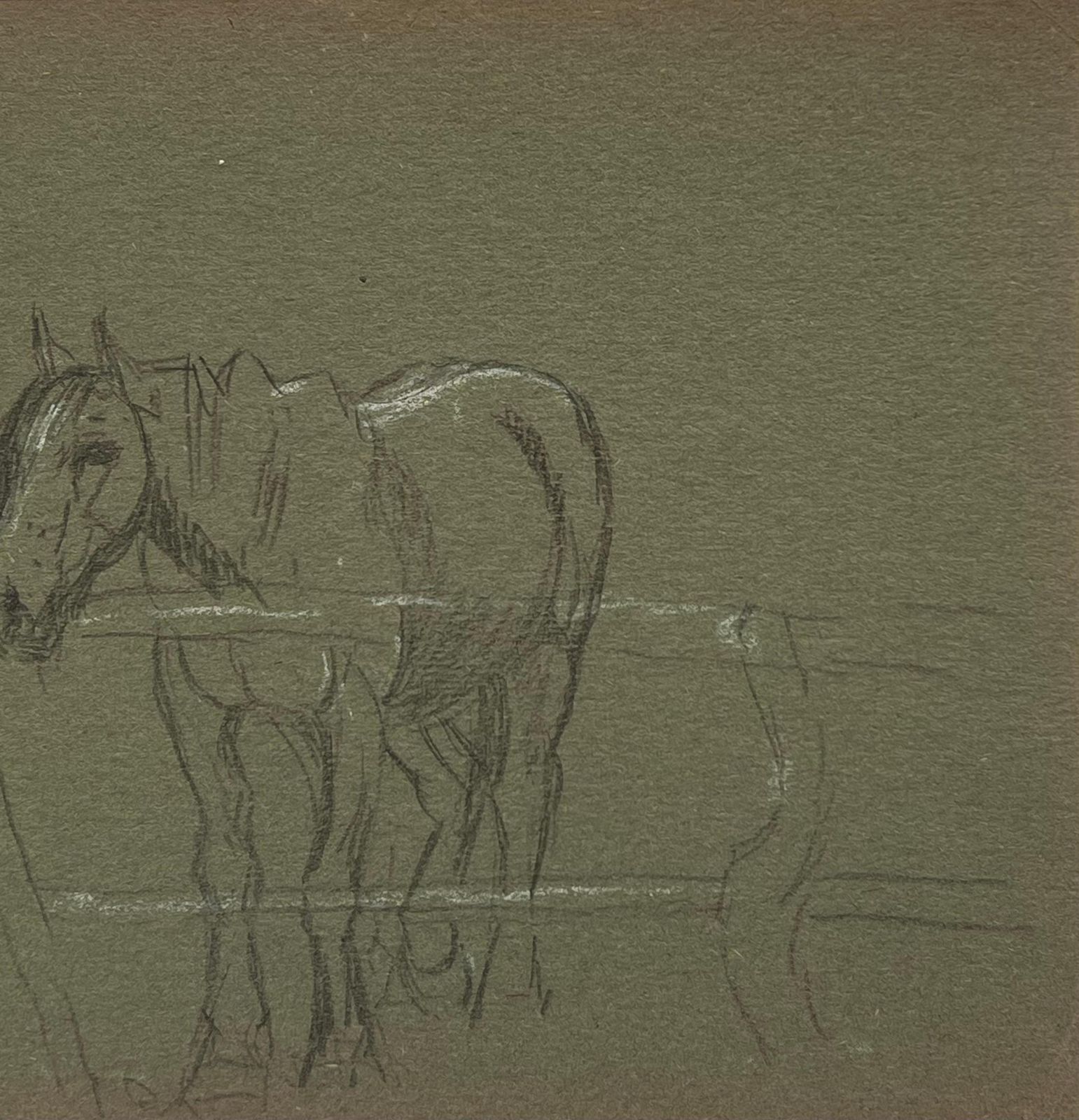 John Rabone Harvey British Chalk Pencil Sketch Of A Horse Patiently Waiting At The Wooden Fence 1966 photo for sale