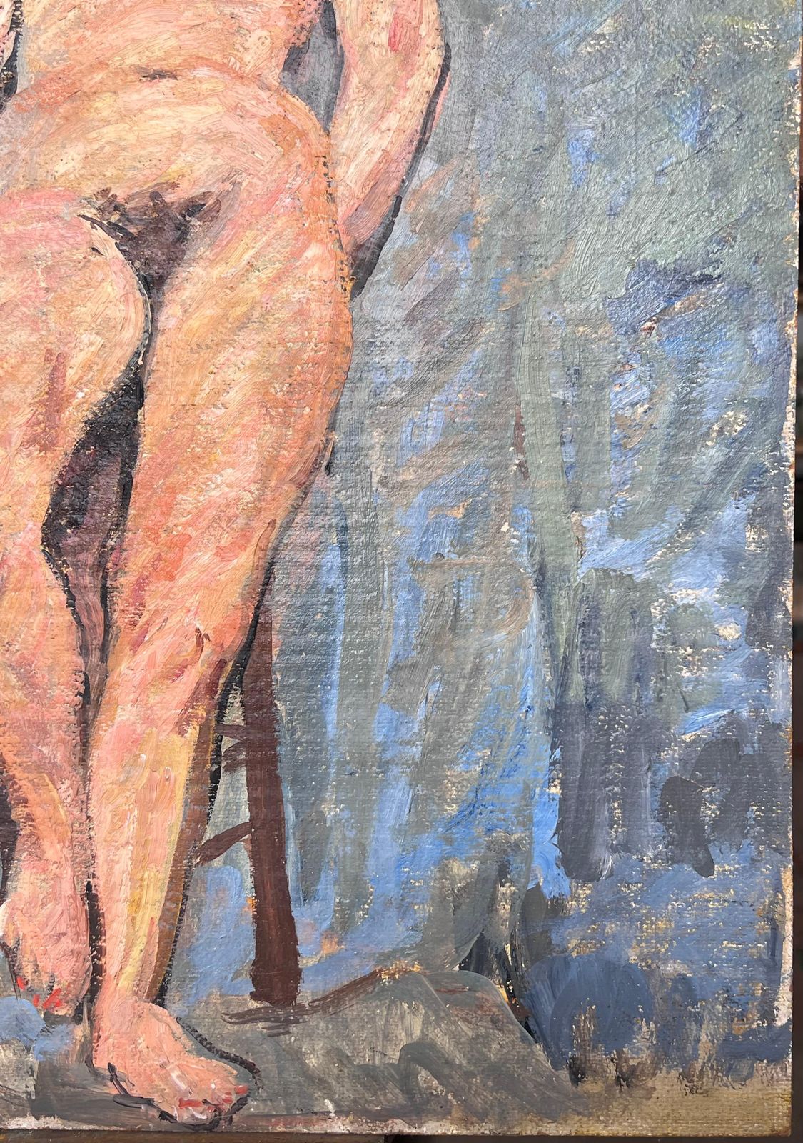 Suzanne Dinkes Nude Portrait Of A Lady Posed On Stall Mid Century French Impressionist Painting 1950's photo Art