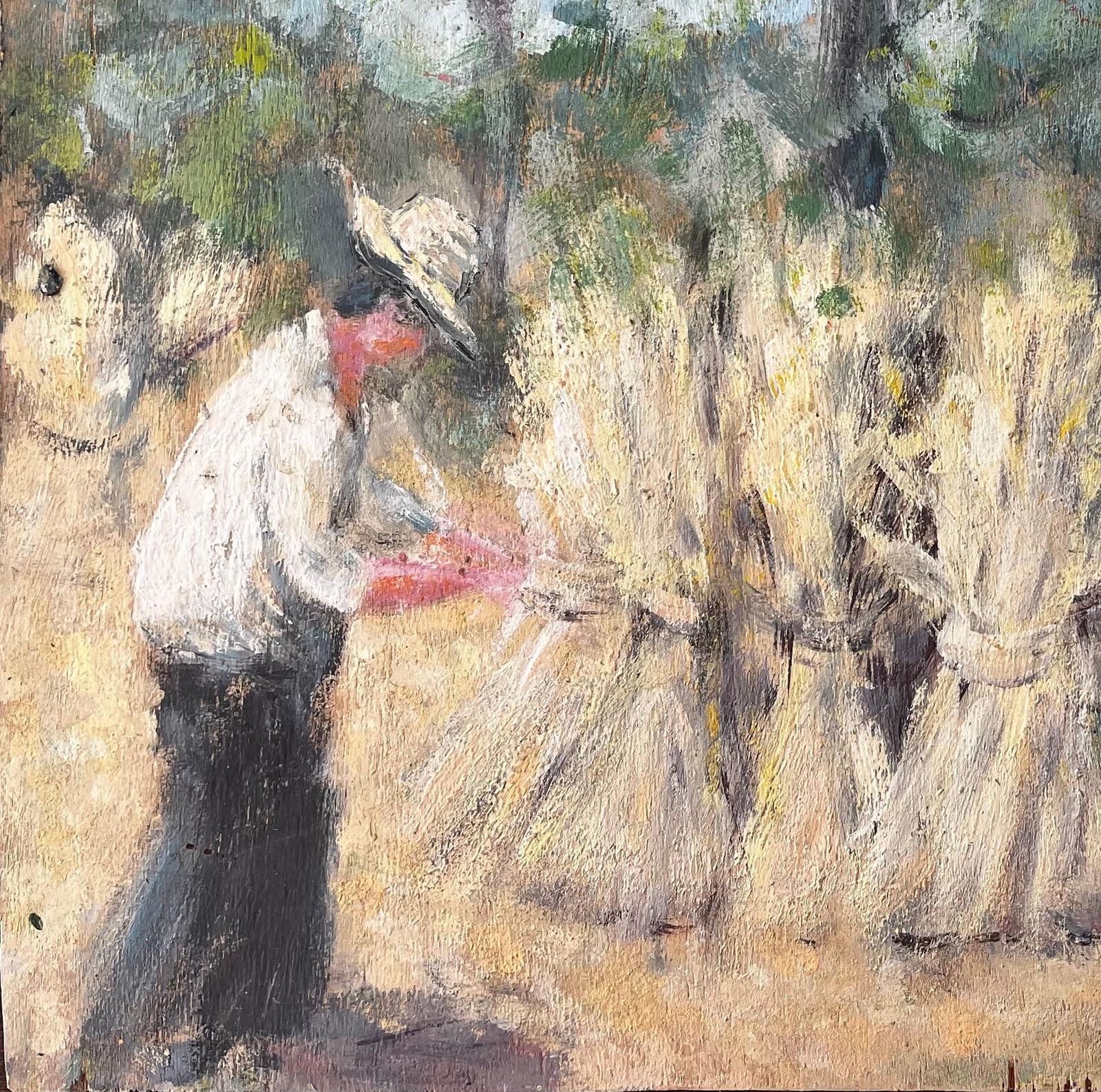 Fanch Lel French Rural Harvest Scene With Farm Workers Bundling Wheat In Forest Landscape photo Art
