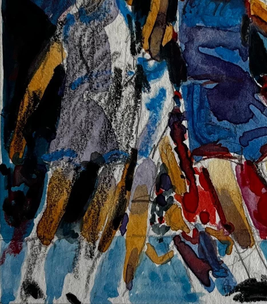 Pierre Neveu Basketball Players Under Stadium Lights Dynamic French Modernist Watercolor photo vinterior