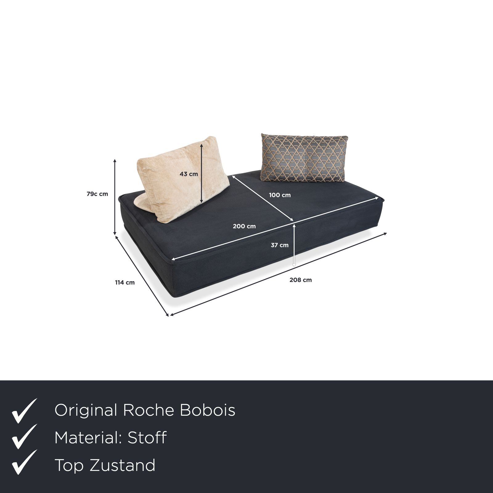 Méridienne canapé 2 places Roche Bobois Escapade en tissu gris-bleu photo furniture