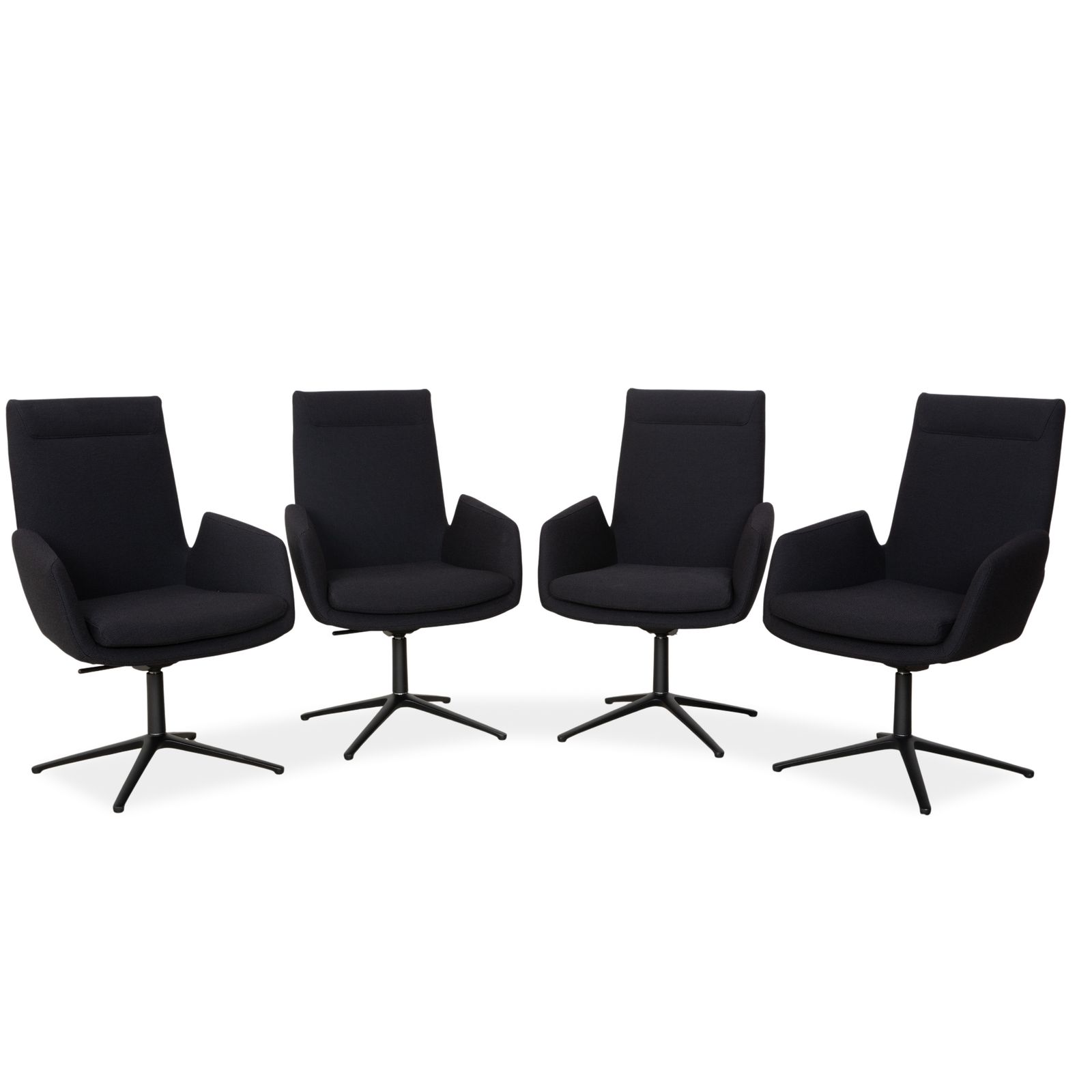 Set Of 4 Cor Cordia Fabric Chairs, Dark Grey And Blue, Manual Swivel Chairs