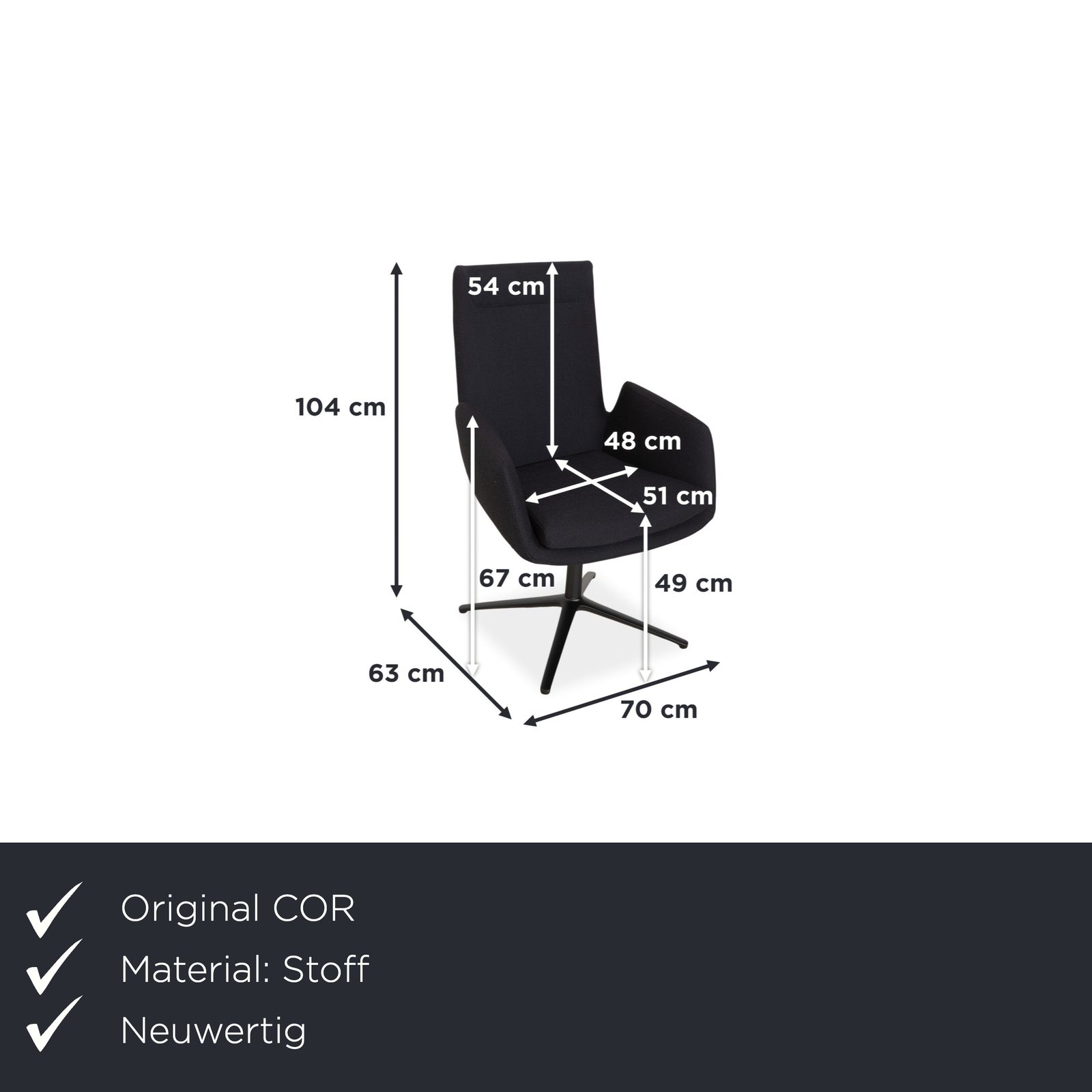 Set Of 4 Cor Cordia Fabric Chairs, Dark Grey And Blue, Manual Swivel Chairs photo furniture