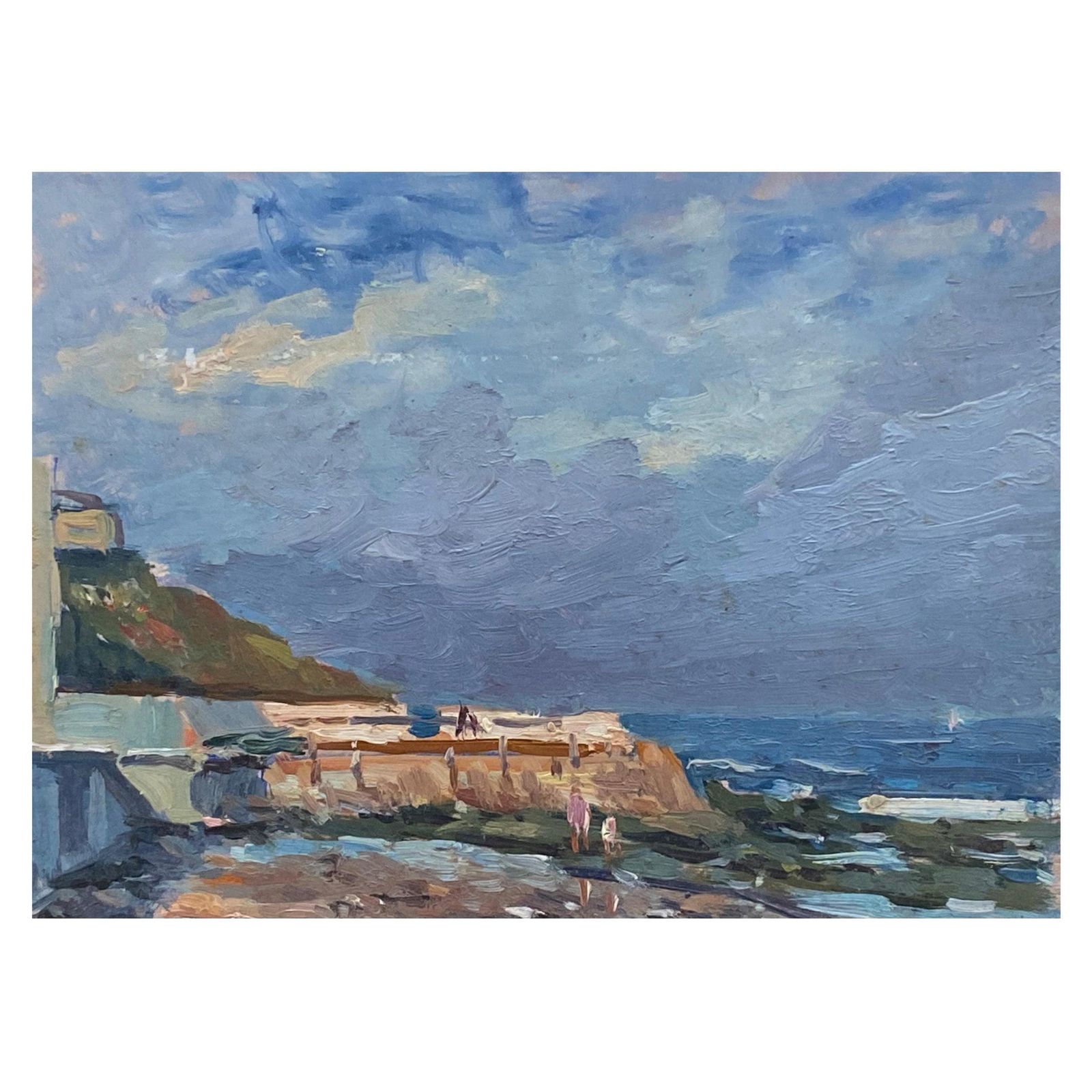 Unknown California Beach Scene By French Impressionist Artist  Signed Oil Coastal Scene 20th Century