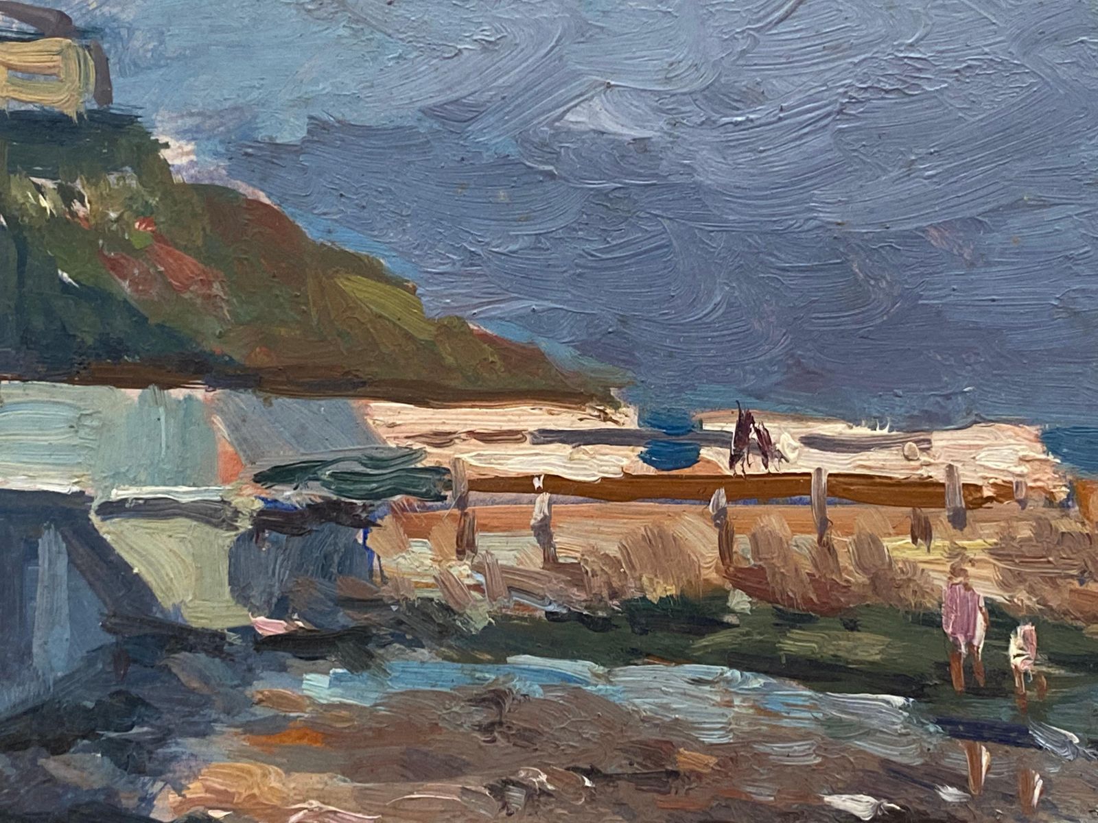 Unknown California Beach Scene By French Impressionist Artist  Signed Oil Coastal Scene 20th Century photo Art