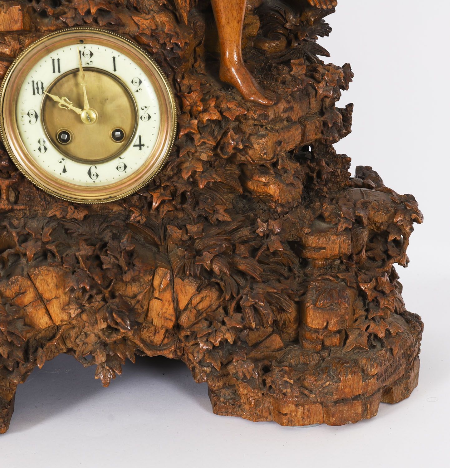 Antique Swiss 'Black Forest' Carved Linden Wood Clock By Bergen & Co 19th C photo buy