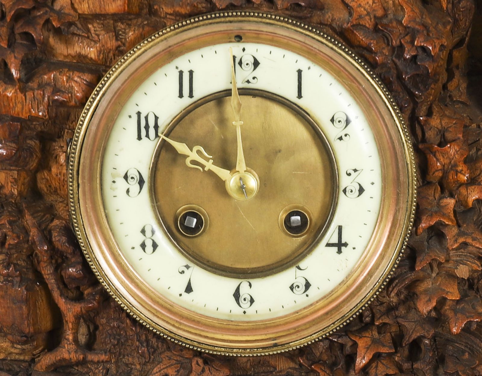 photo furniture Antique Swiss 'Black Forest' Carved Linden Wood Clock By Bergen & Co 19th C