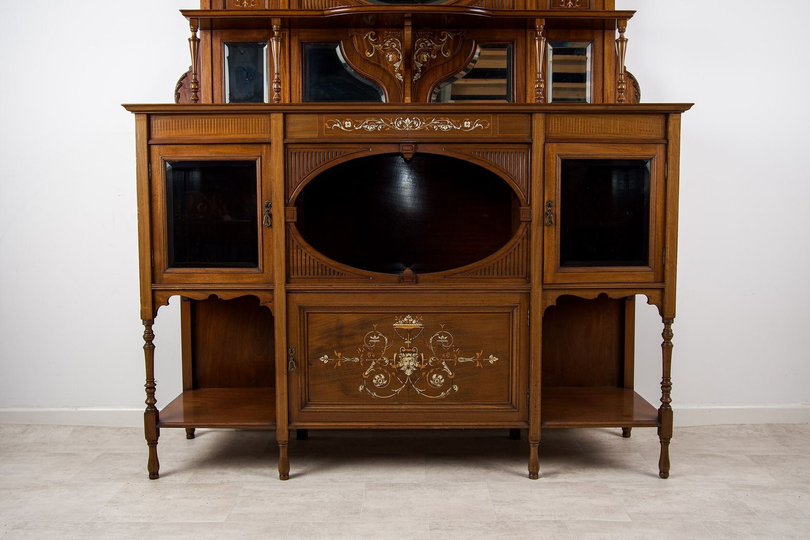 Impressive Victorian Mahogany Inlaid Chiffonier Cabinet   Late 19th Century photo vinterior