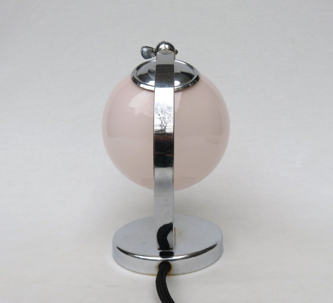 Vintage Art Deco Bedside Lamp In Chrome Plated And Rose Cased Glass, 1920s photo vinterior