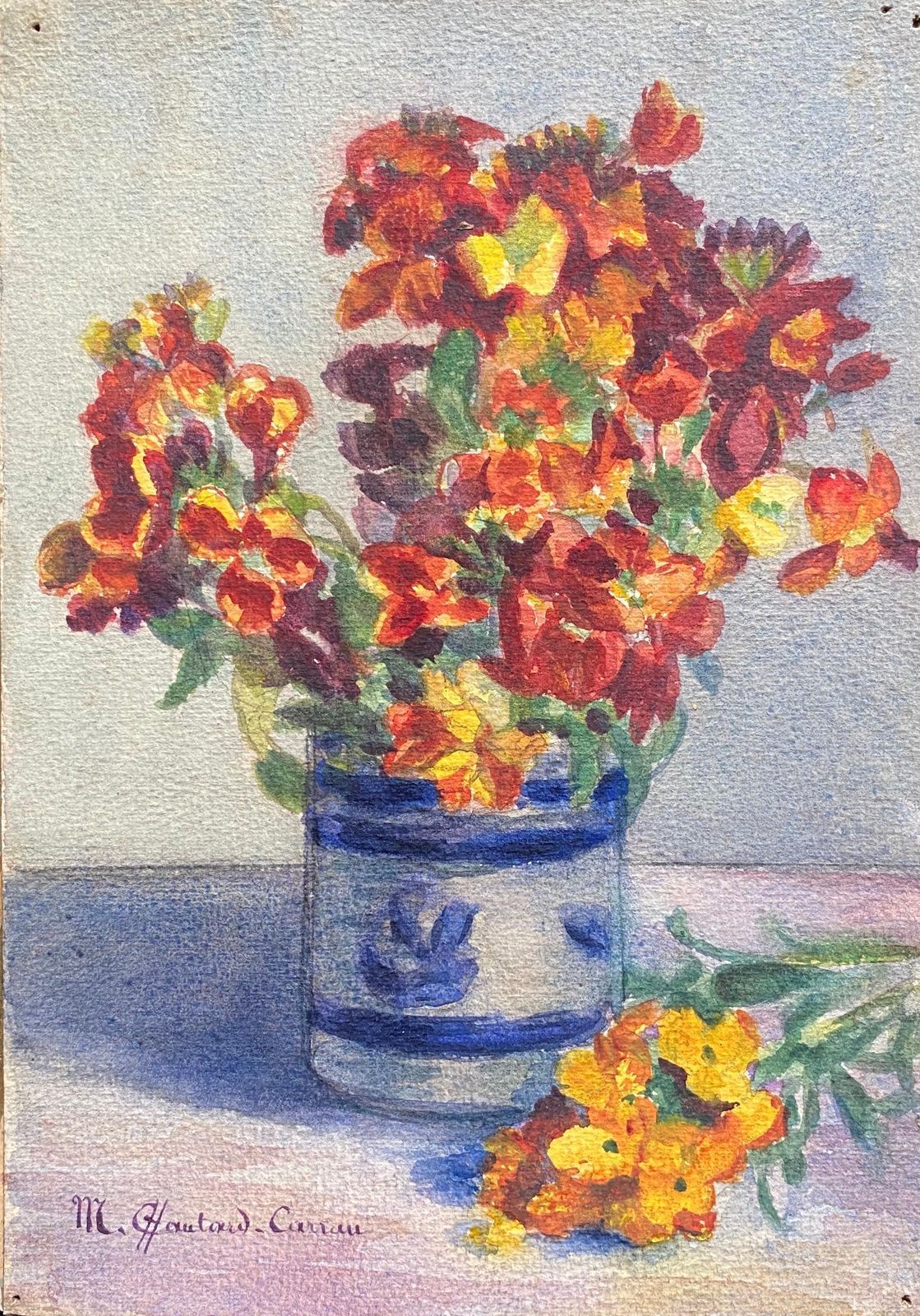 Early 1900's French Impressionist Signed Flower Watercolour By Marie Carreau Circa 1900s photo furniture