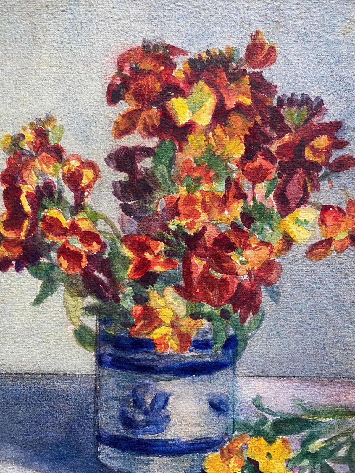 Early 1900's French Impressionist Signed Flower Watercolour By Marie Carreau Circa 1900s photo Art
