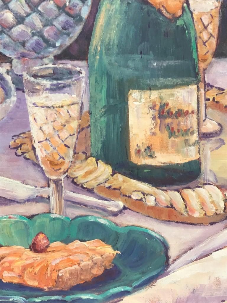 Bright & Colorful French Impressionist Oil Painting  Champagne Picnic 2000 photo for sale