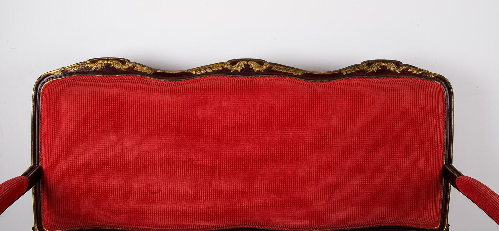 1920s Faux Rosewood & Gilt Painted Settee   Red Upholstery, Louis Revival Style photo for sale