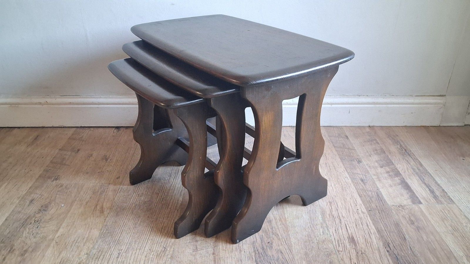 1960's  Ercol Chantry Mid Century Solid Elm Nest Of Tables