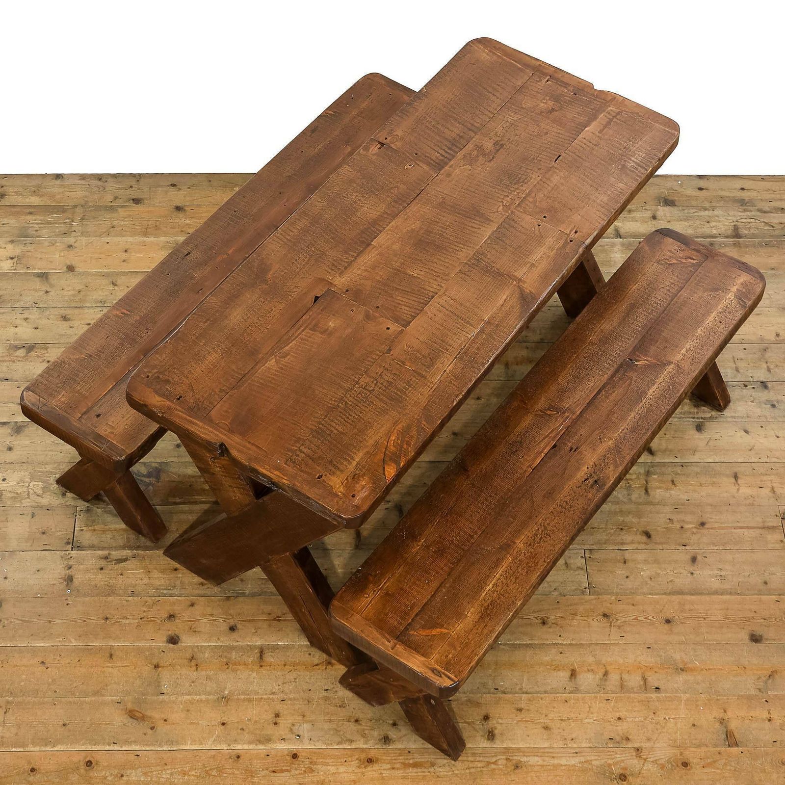 Rustic Table With Benches Set | Reclaimed | Large Wooden Tables | Farmhouse Furniture photo furniture