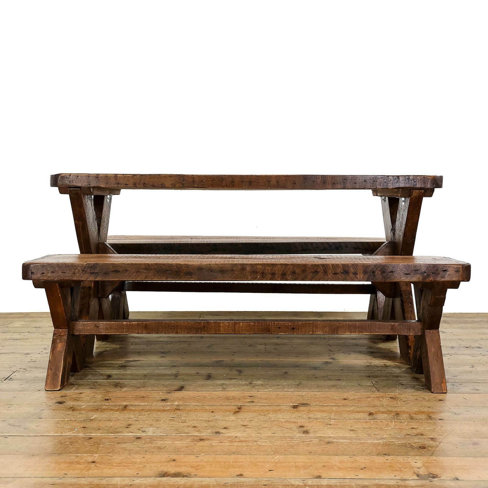 Rustic Table With Benches Set | Reclaimed | Large Wooden Tables | Farmhouse Furniture photo Furniture