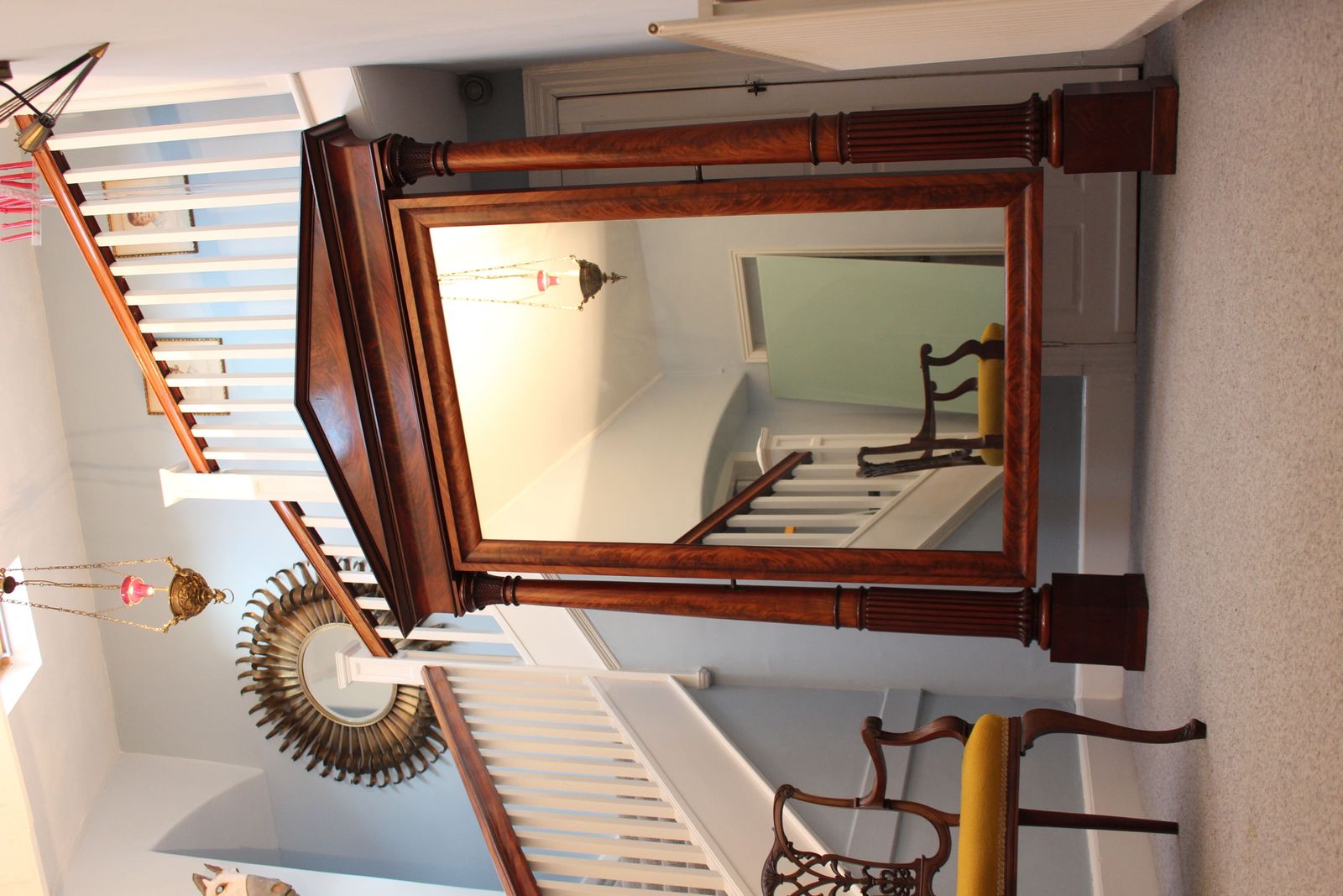Monumental French 19th Century Flame Mahogany Cheval Mirror photo furniture