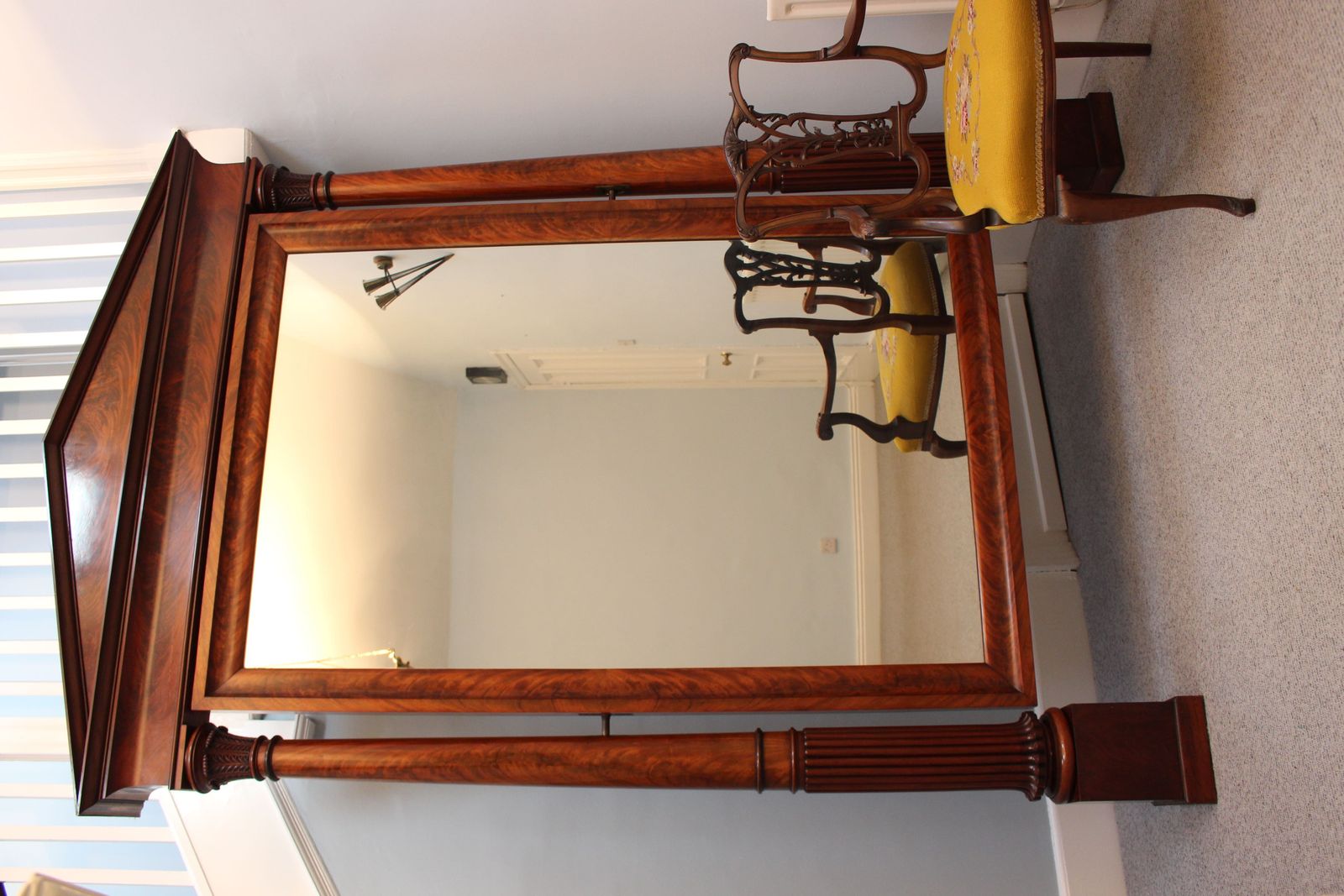 Monumental French 19th Century Flame Mahogany Cheval Mirror photo for sale