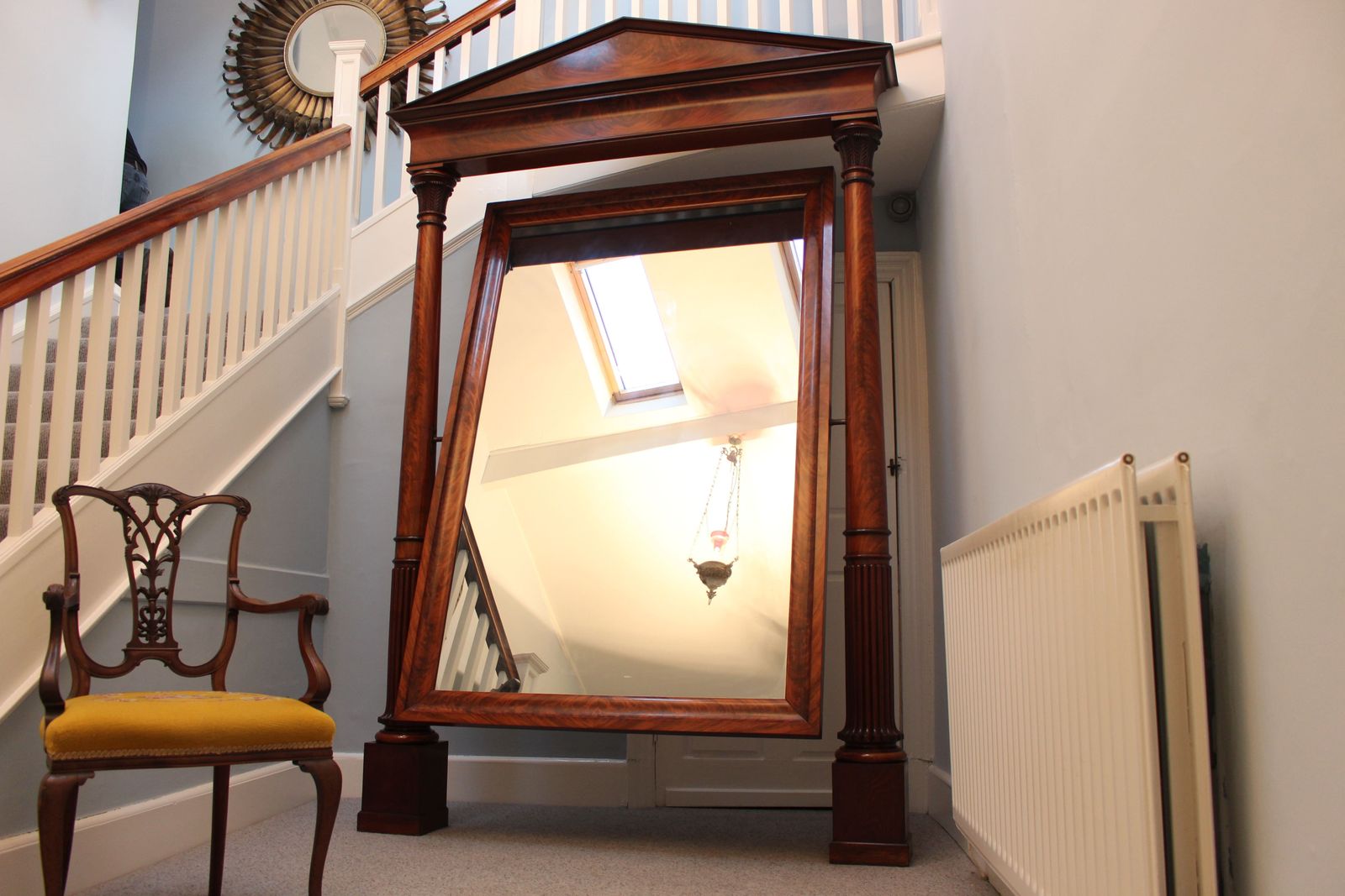 Monumental French 19th Century Flame Mahogany Cheval Mirror photo vintage
