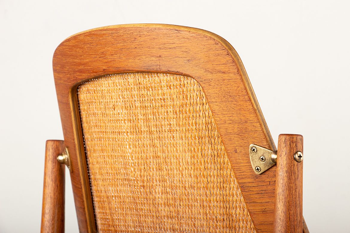 Furniture Set Of 6 Danish Chairs In Teak, Cane And Leather, Model Fd 187 By Arne Vodder For France & Son 1956. photo