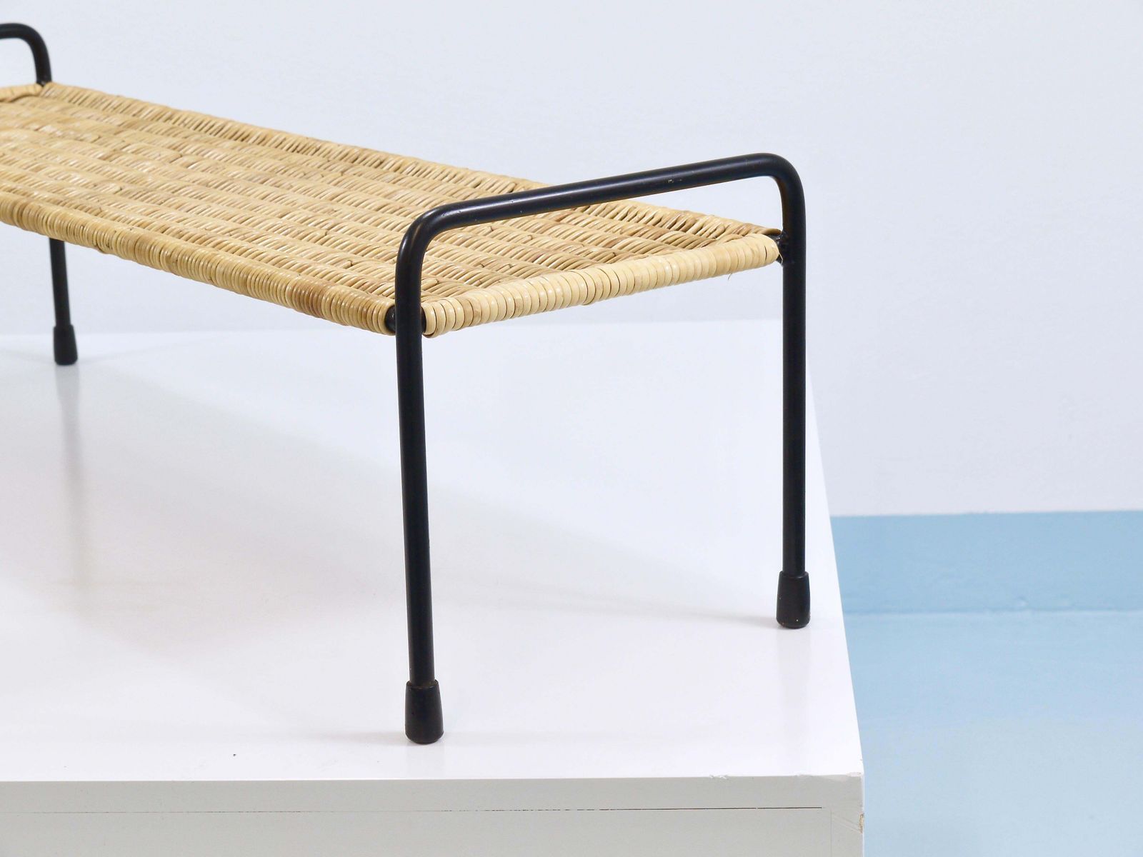 photo buy Carl Aubock Side Table, Flower Plant Bench, Iron, Rattan, Wicker, Austria, 1950s