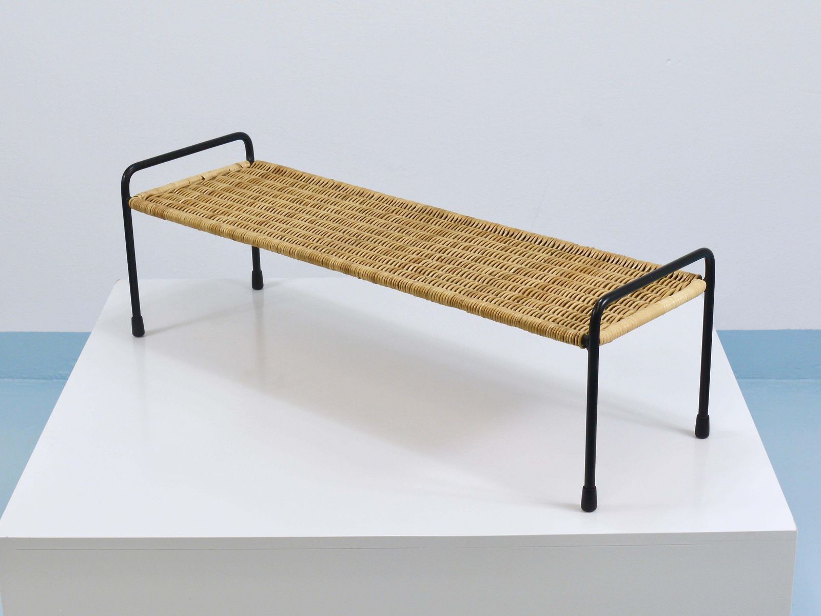 photo vintage Carl Aubock Side Table, Flower Plant Bench, Iron, Rattan, Wicker, Austria, 1950s