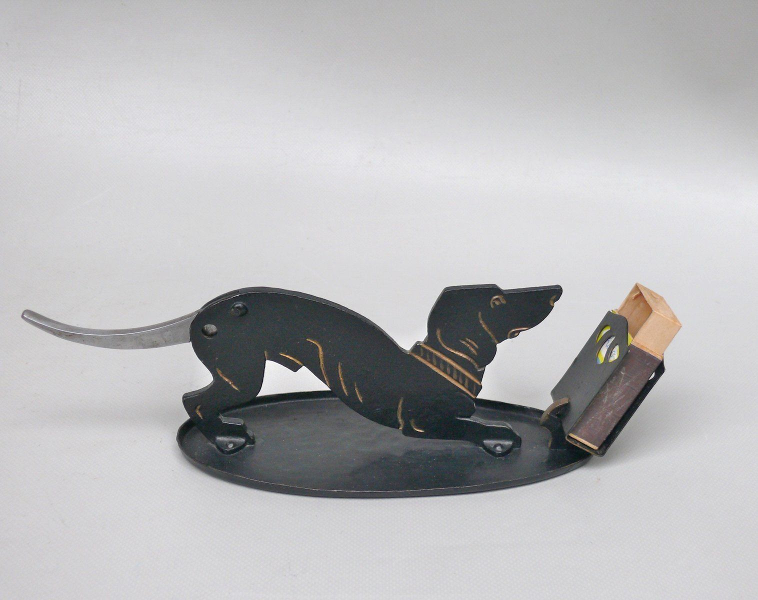 Arts And Crafts Art Nouveau Iron, Brass, Black And Gold Cigar Cutter, 1890s