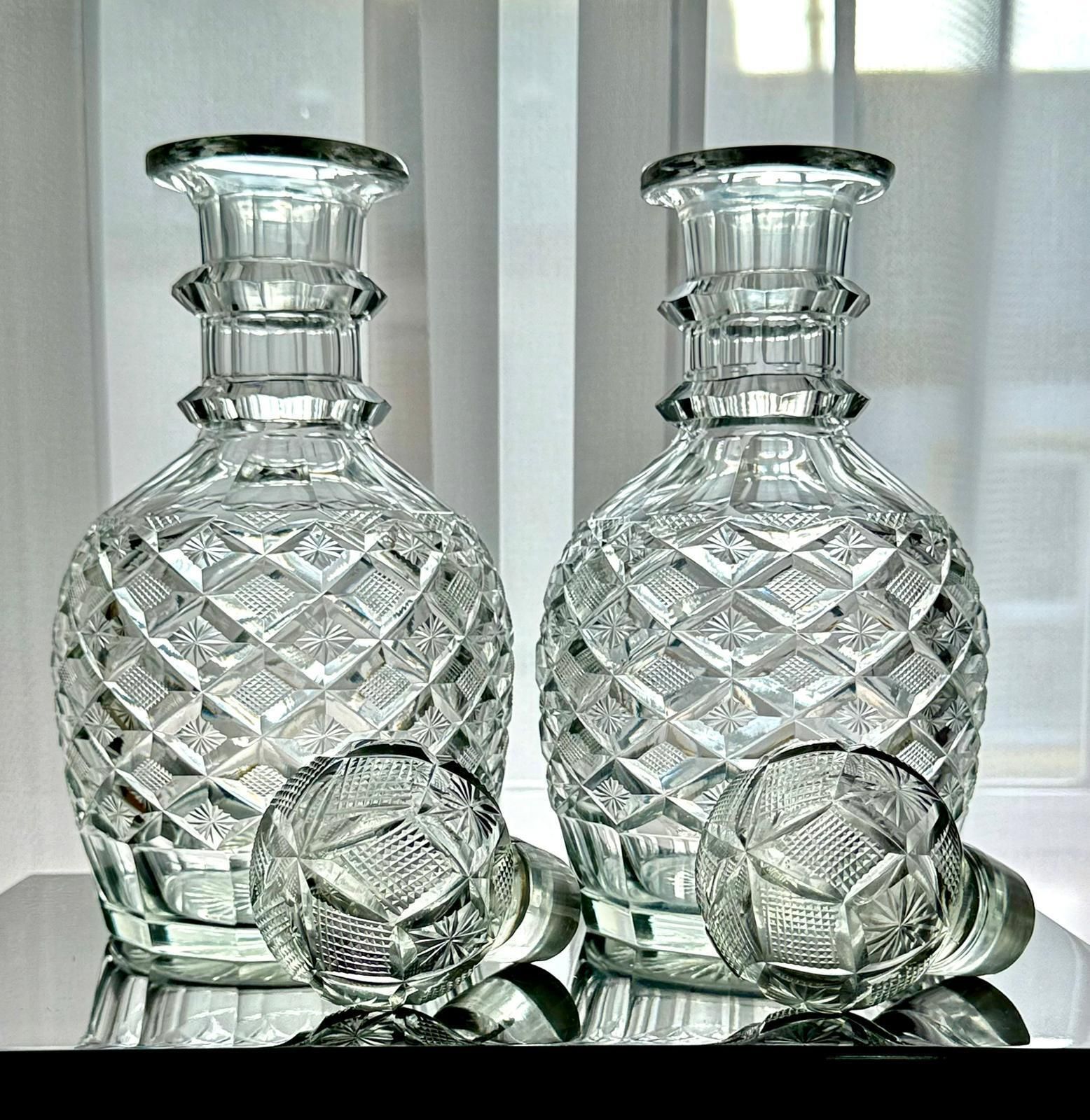 Pair Of Victorian Cut Glass Decanters With Diamond & Hobnail Cutting, England C.1880–1900 photo furniture