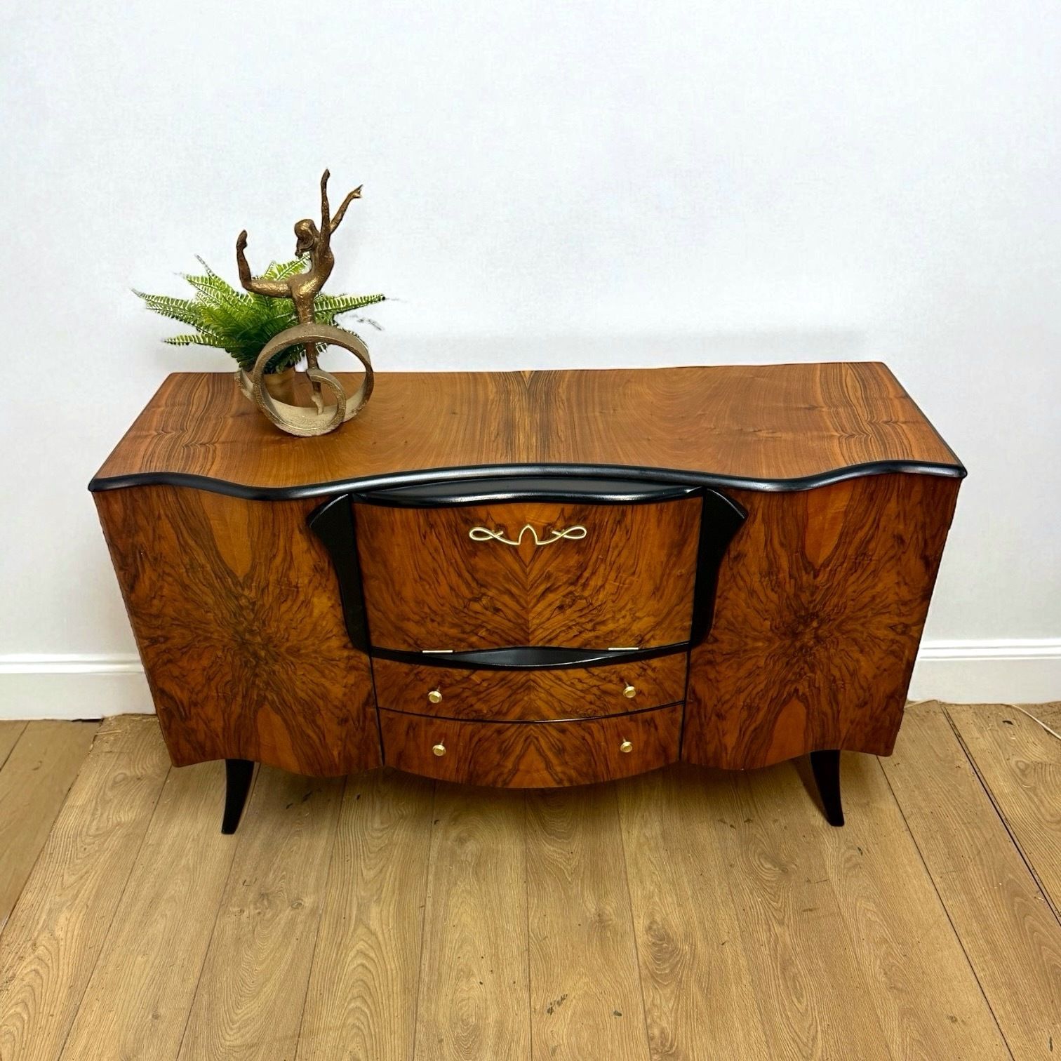 Refinished Walnut Art Deco Stonehill Cocktail Cabinet In Black, Hand Painted, Drinks, Gin Bar, Burr Walnut photo 1645.0