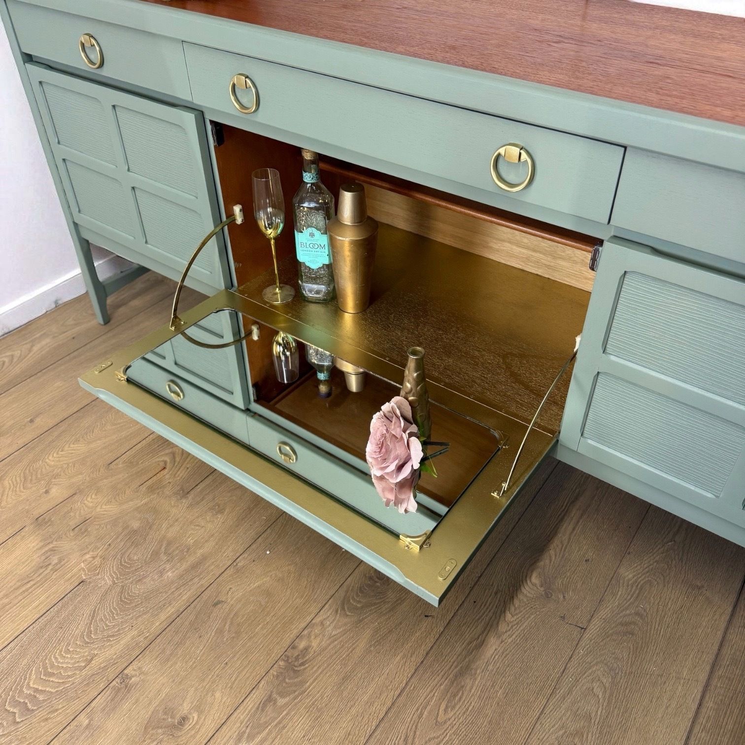 Furniture Made To Order Mid Century Modern Sage Green Nathan Sideboard, Drinks, Cocktail, Eucalyptus photo