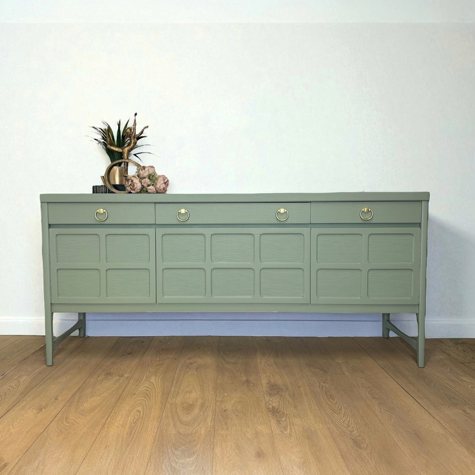 Made To Order Mid Century Modern Sage Green Nathan Sideboard, Drinks, Cocktail, Eucalyptus