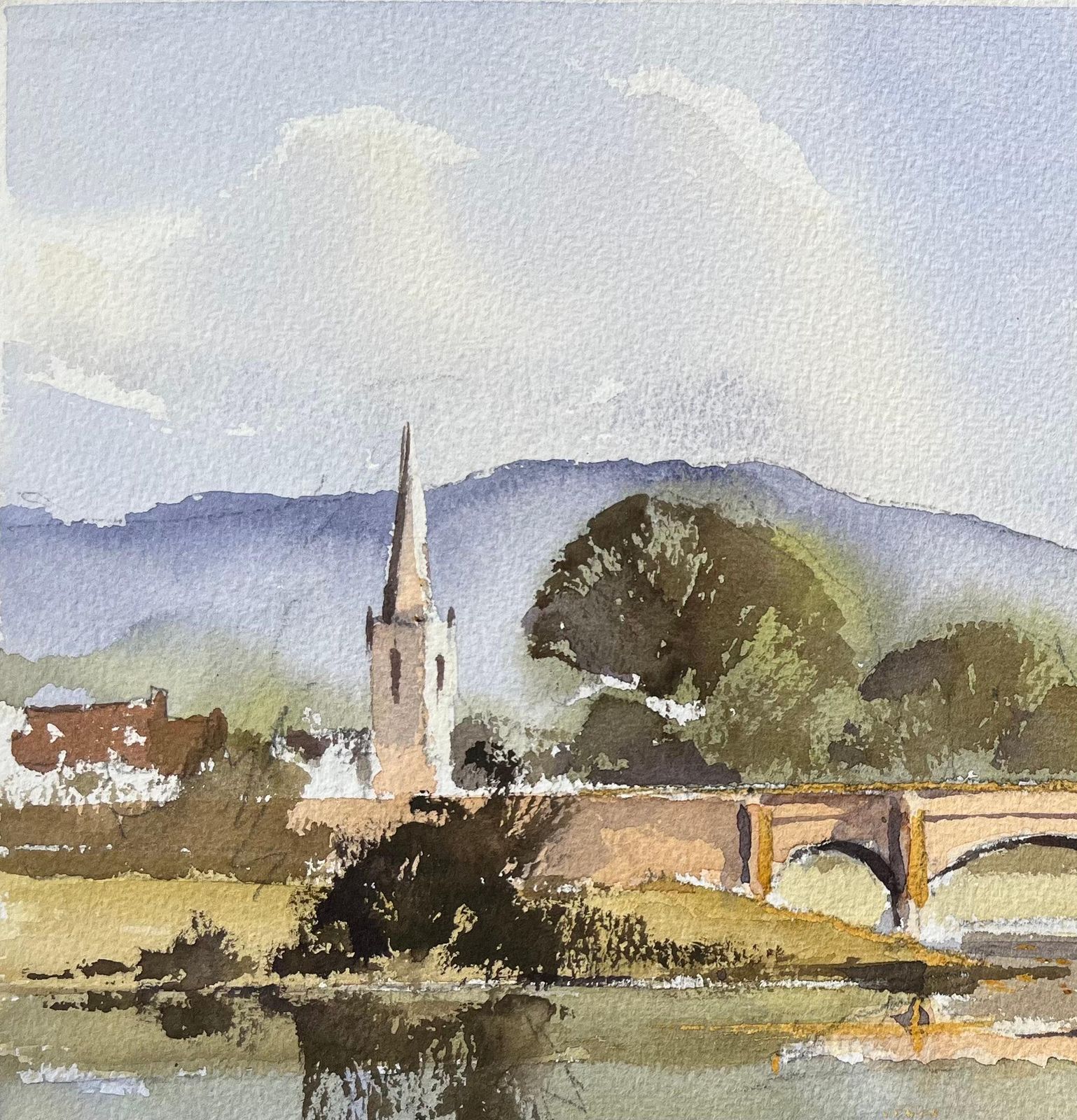 Anthony Avery British Watercolor Of Arncliffe, Littondale With Bridge And Church  1 photo vinterior