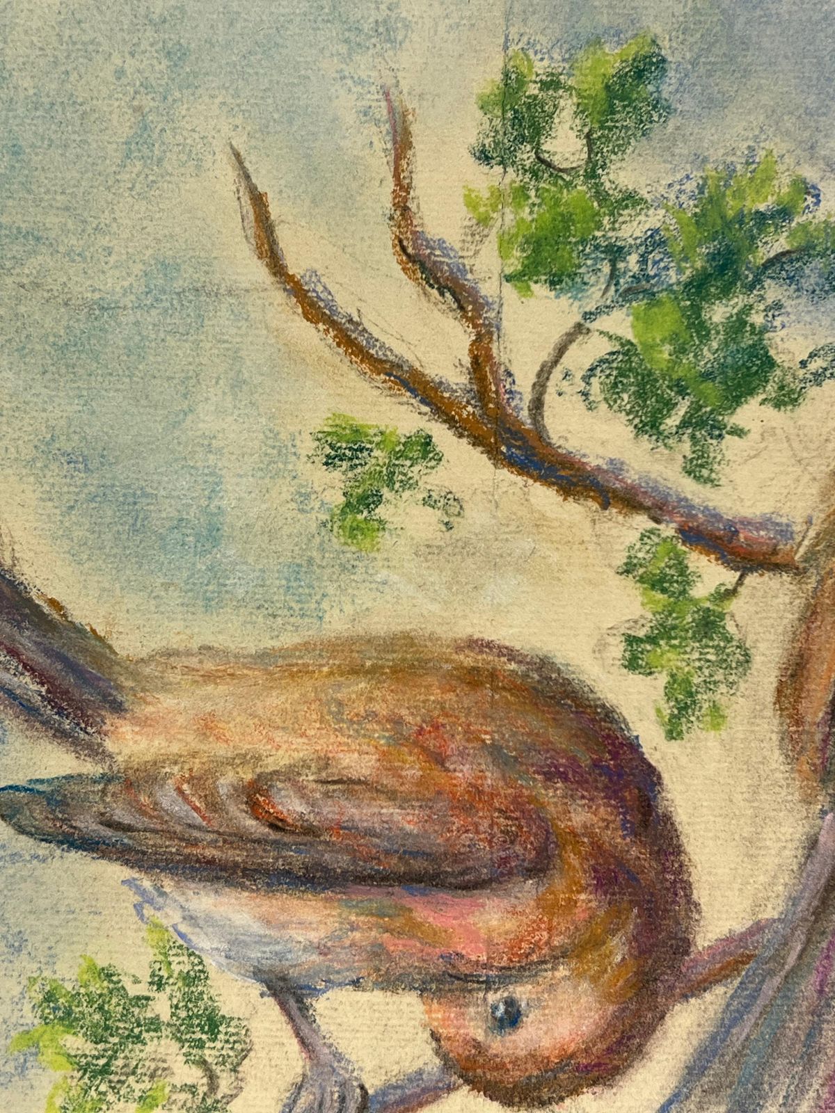 Regine David Mid 20th Century A Pastel Study Of Two Birds In Springtime 1947 photo Art