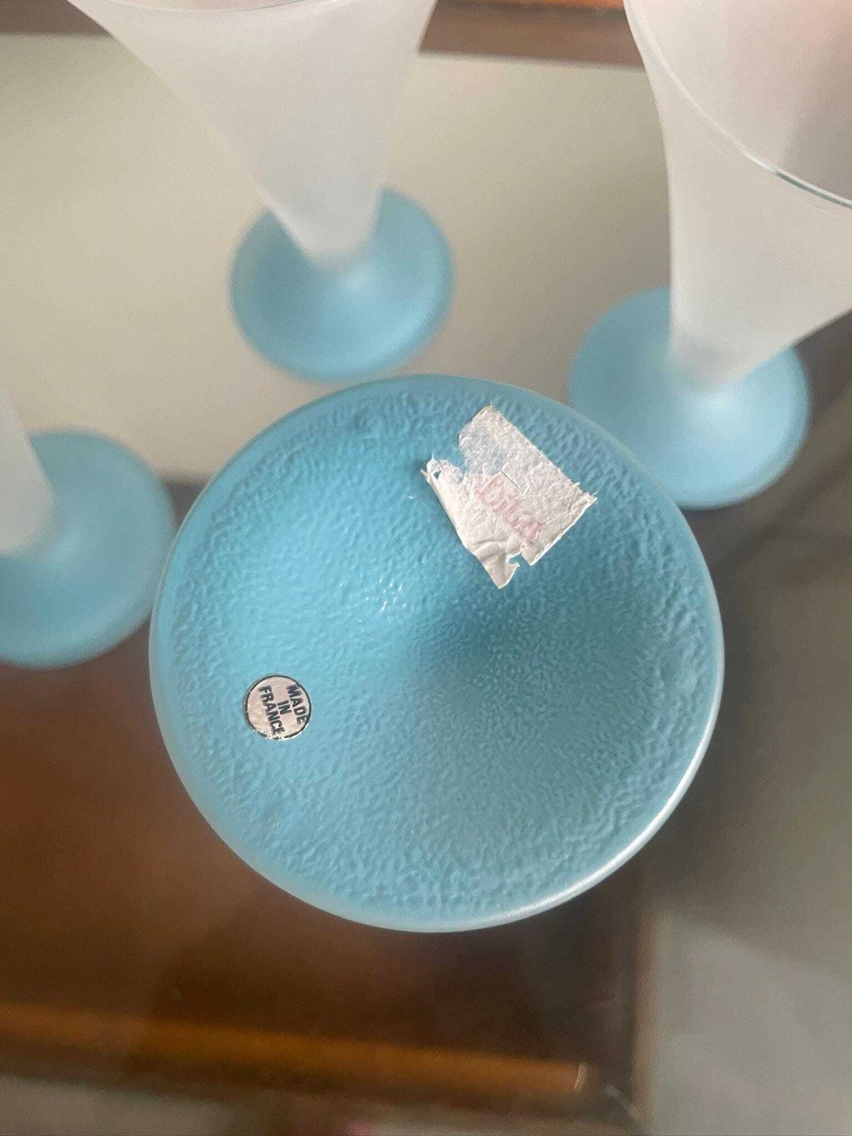 photo furniture Set Of 6 Vintage 70s French Frosted Conical Cocktail Glasses Blue Base