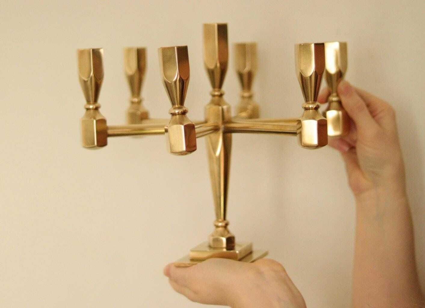 Swedish Vintage Brass Seven Arm Candelabra By Gusum photo for sale