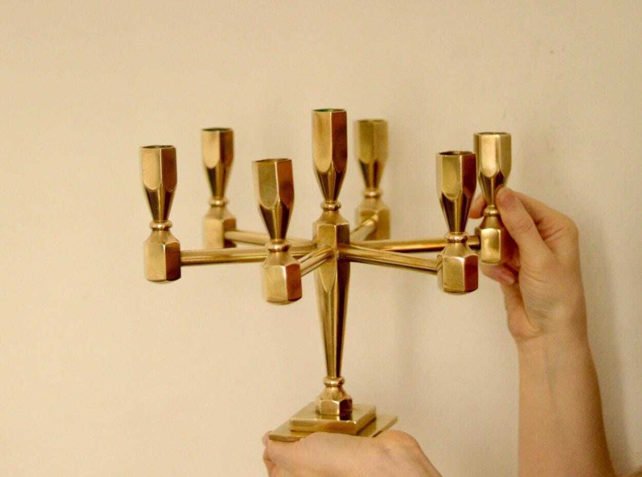 Swedish Vintage Brass Seven Arm Candelabra By Gusum photo 415.0