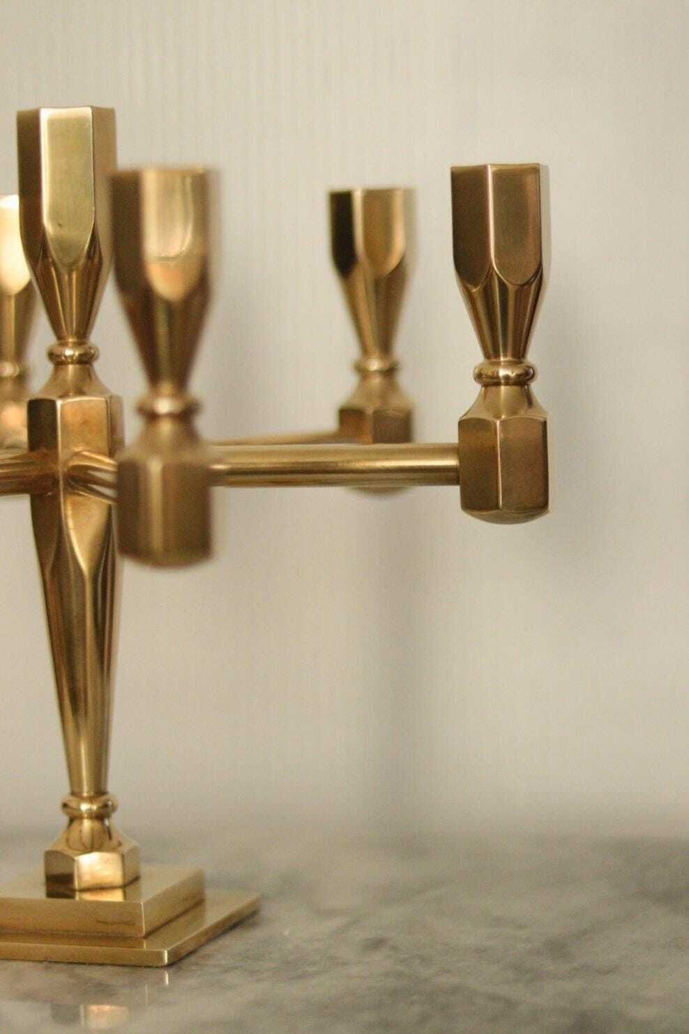 415.0 Swedish Vintage Brass Seven Arm Candelabra By Gusum photo