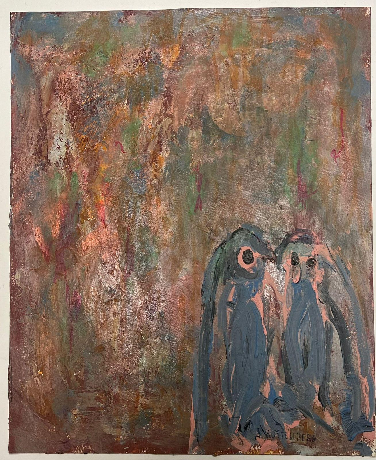 Armand Rottenberg Abstract Expressionist Painting Of Two Penguins Whimsical Companions Oil photo furniture