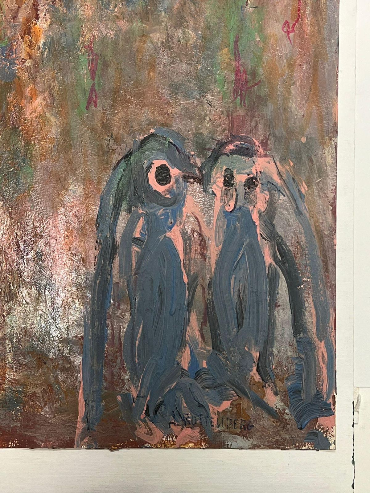 Armand Rottenberg Abstract Expressionist Painting Of Two Penguins Whimsical Companions Oil photo Art