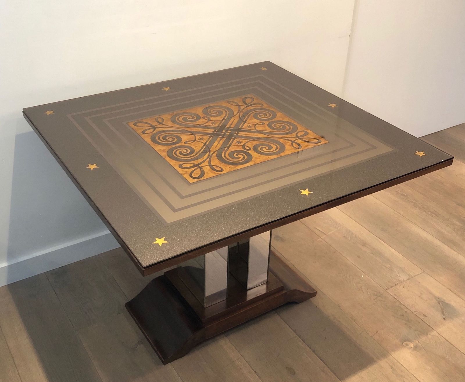 Art Deco Center Table With An églomisé Mirror Top In The Style Of Jules Leleu And Max Ingrand photo for sale