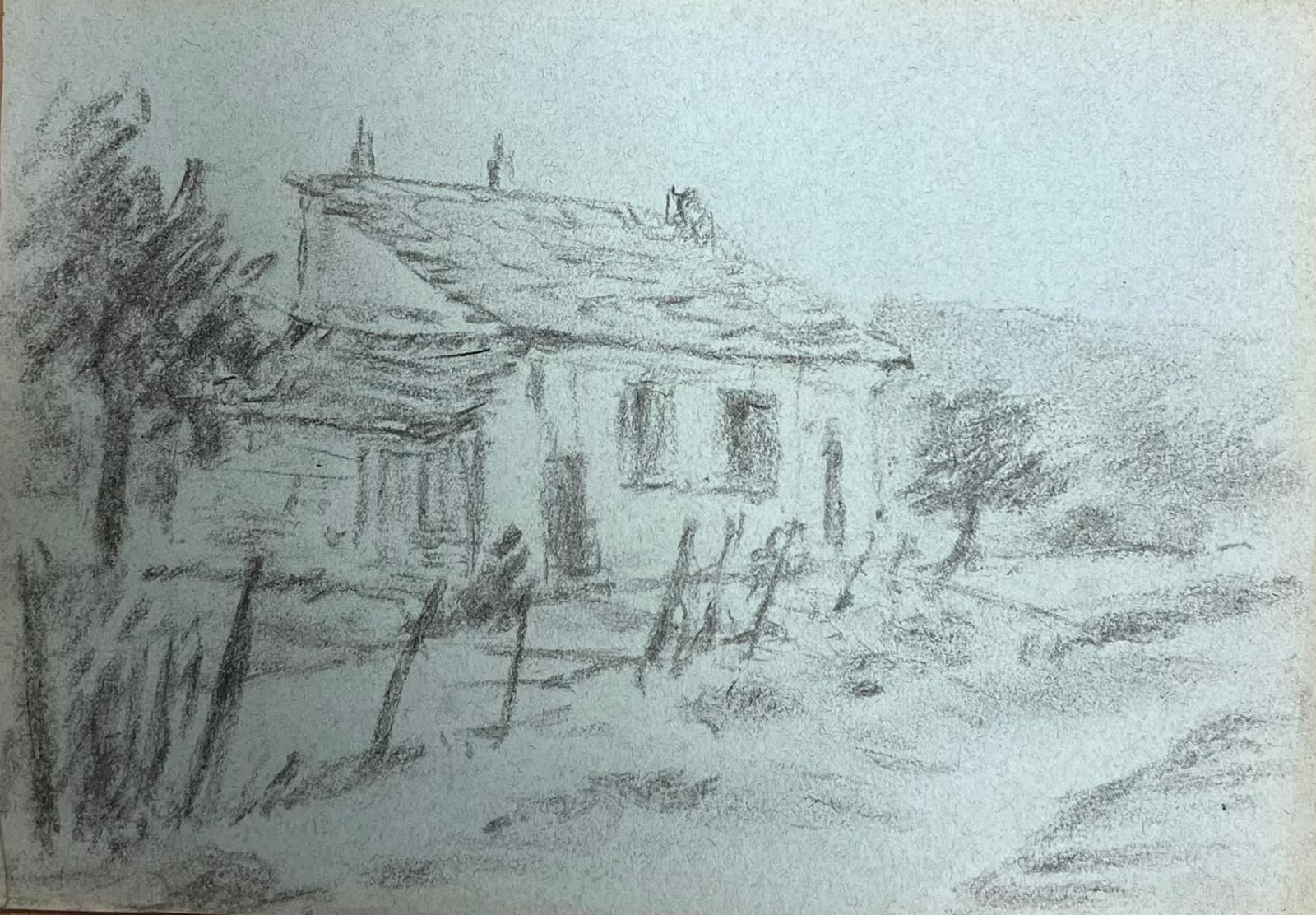 Regine David Rustic French Cottage Charcoal Drawing Tranquil Countryside 1954