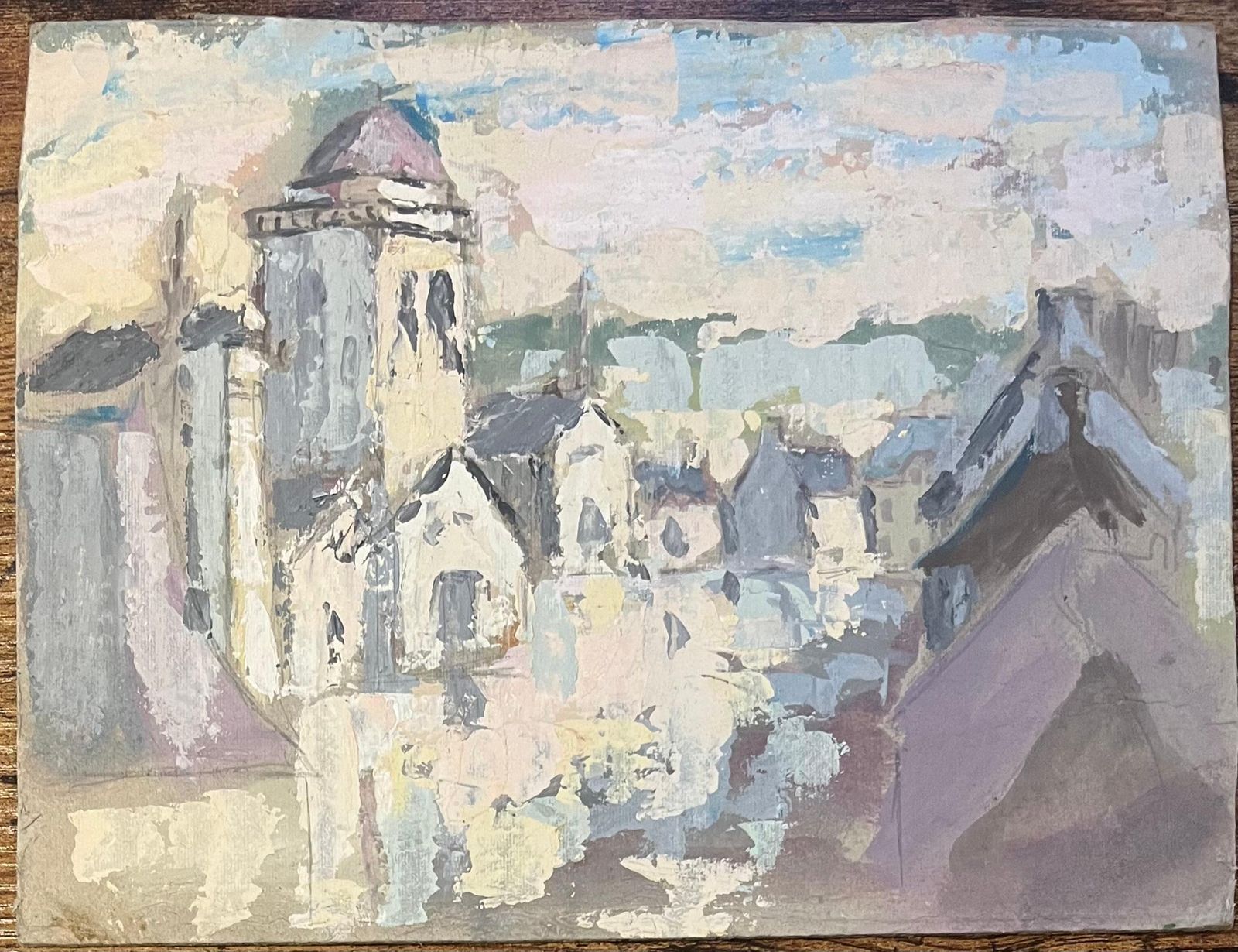 French Impressionist Oil Painting Of Village Of Shadows In Pastel Light photo furniture