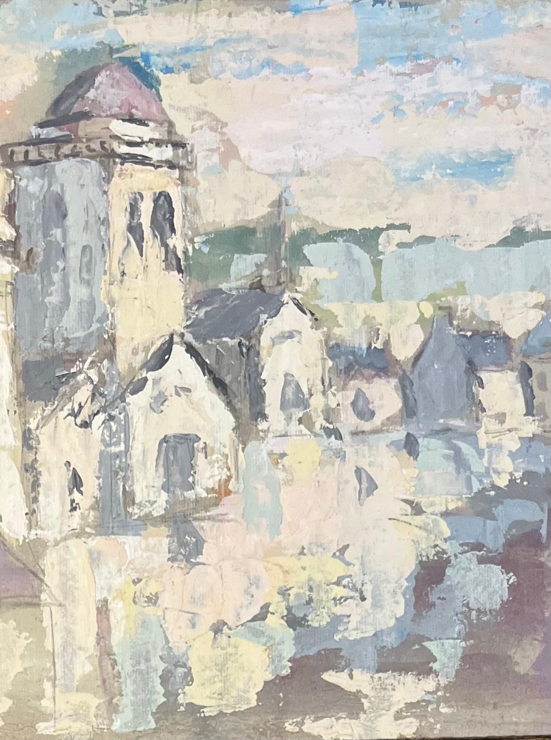 French Impressionist Oil Painting Of Village Of Shadows In Pastel Light photo Art