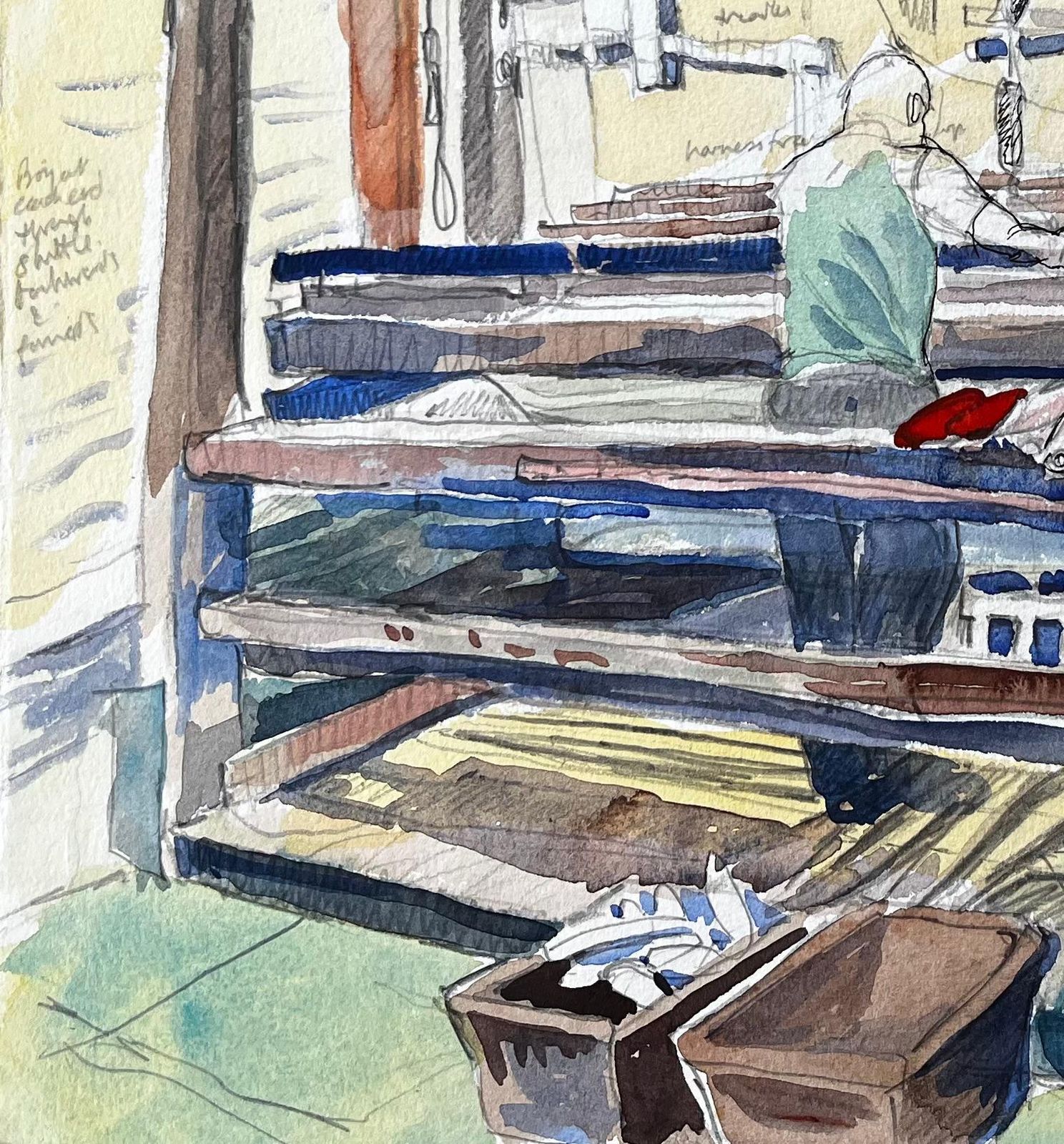 Weaving Loom Interior Watercolour Of Cogswell Manor Farm Textile Workshop 1988 photo for sale
